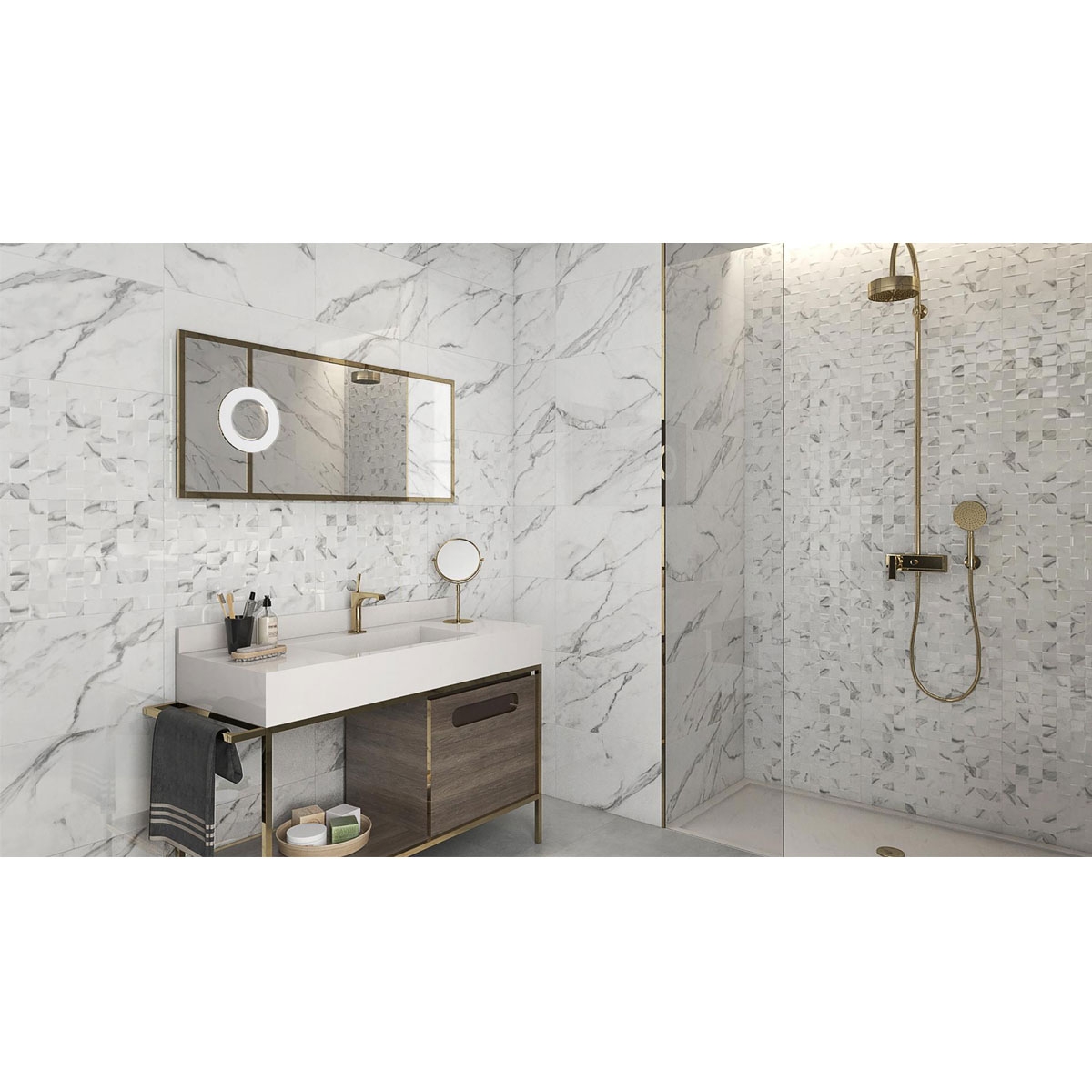 Bathroom with AT Rimini Relief White Coating 33.3x55