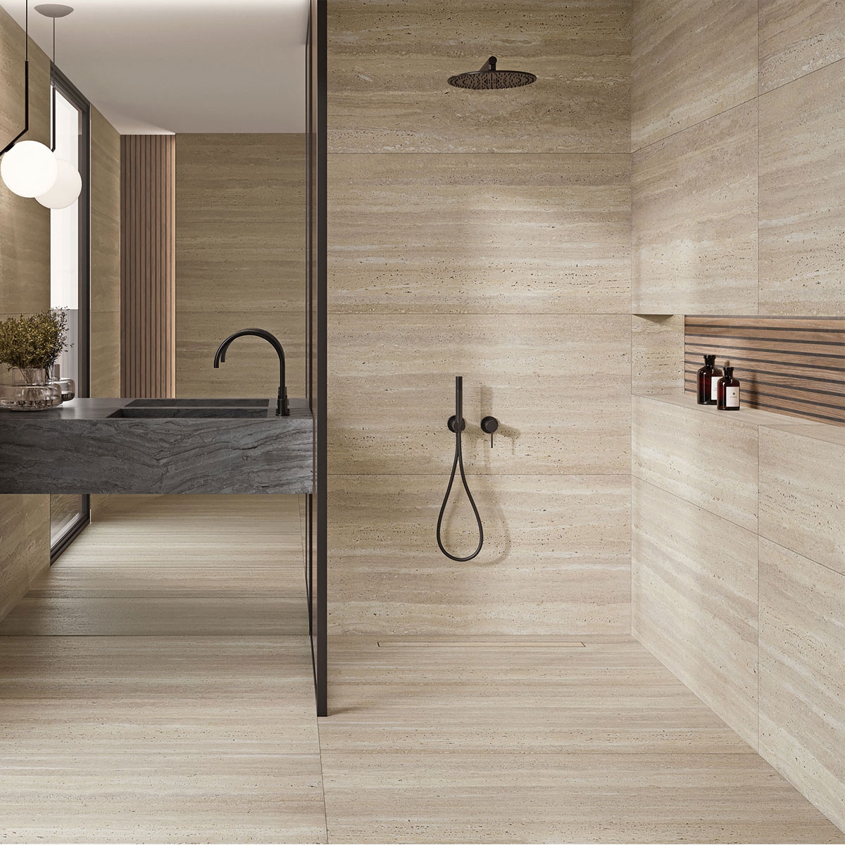 Baño con Pavimento y Revesimiento Cartago Beige 60x120
