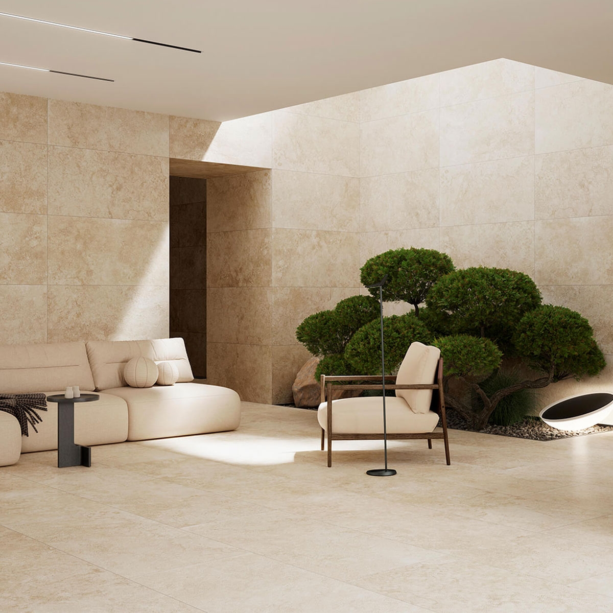 Interior com Pavimento Bege Denver e Revestimento 60x120