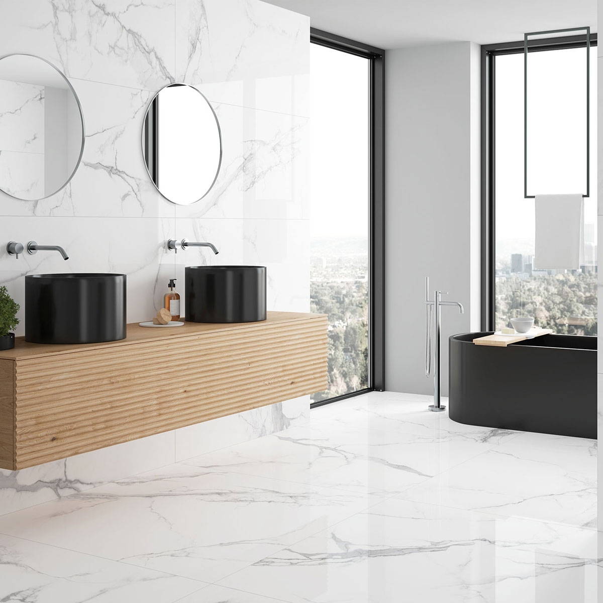 Salle de bain avec revêtement poli Le Blanc 60x120