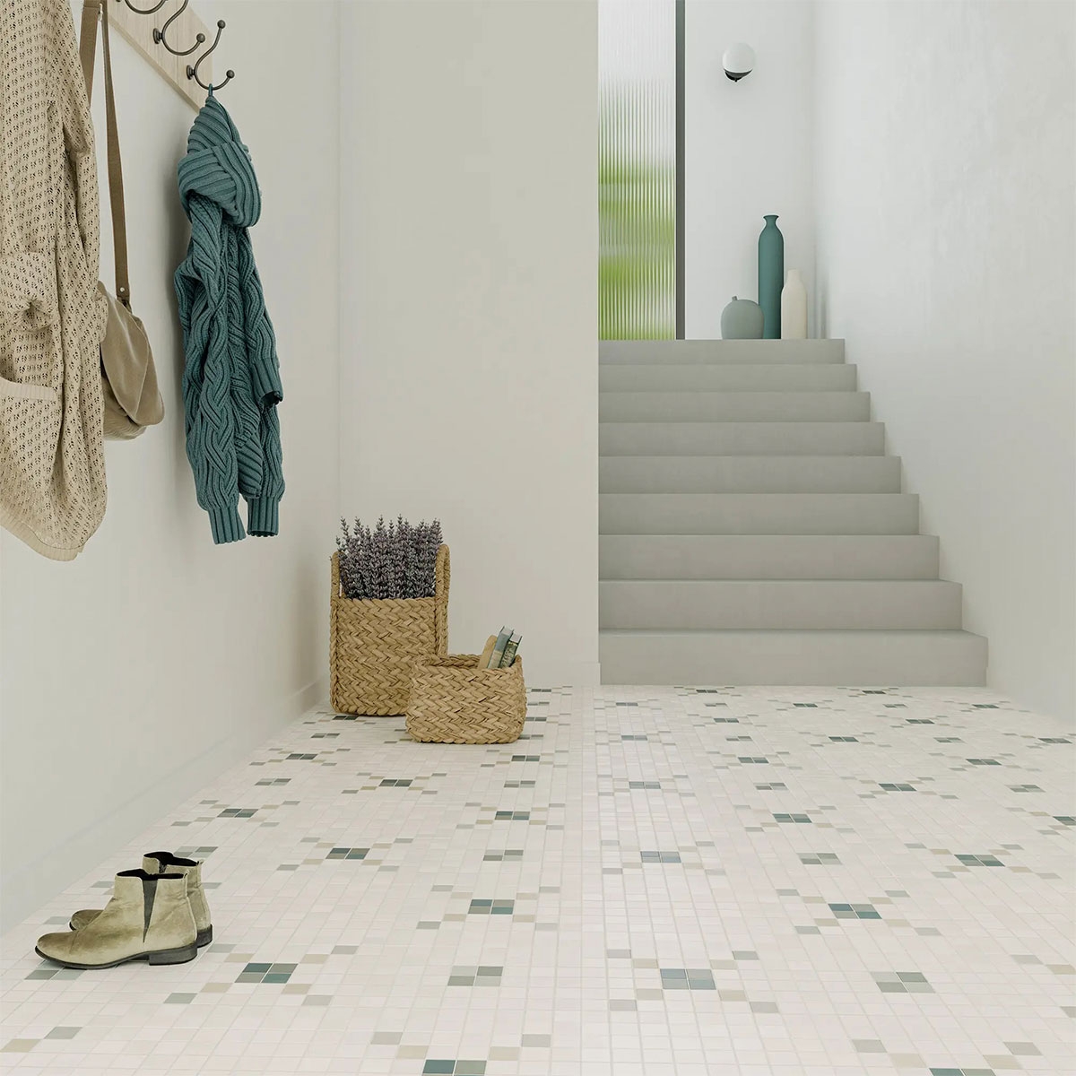 Interior com piso Play Blanc 28x28