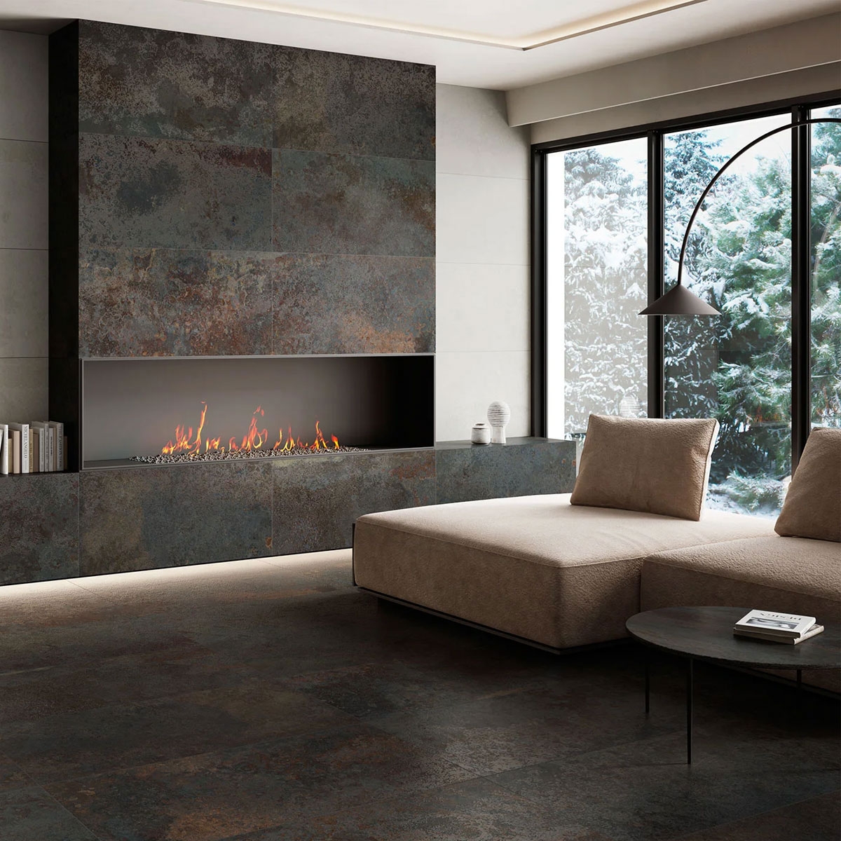 Living Room with Mine White Coating 60x120