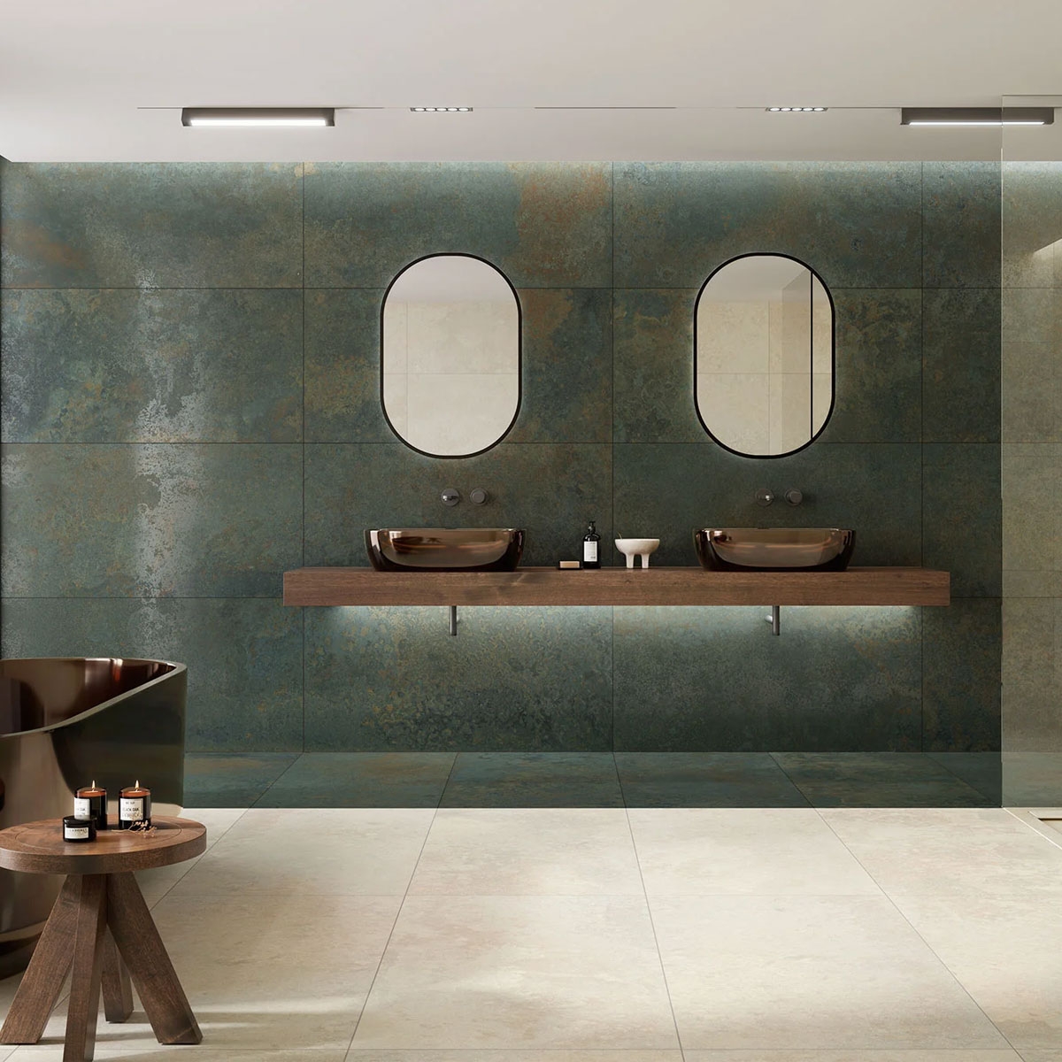 Salle de bain avec dallage Mine Taupe 60x120