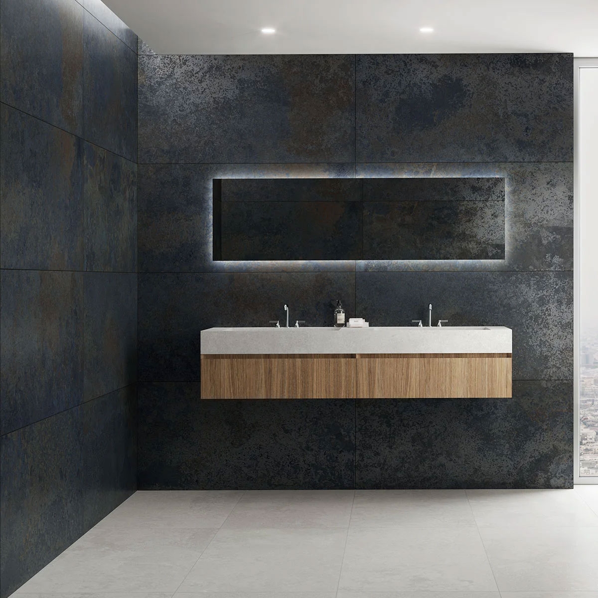 Salle de bain avec revêtement Bleu Mine 60x120