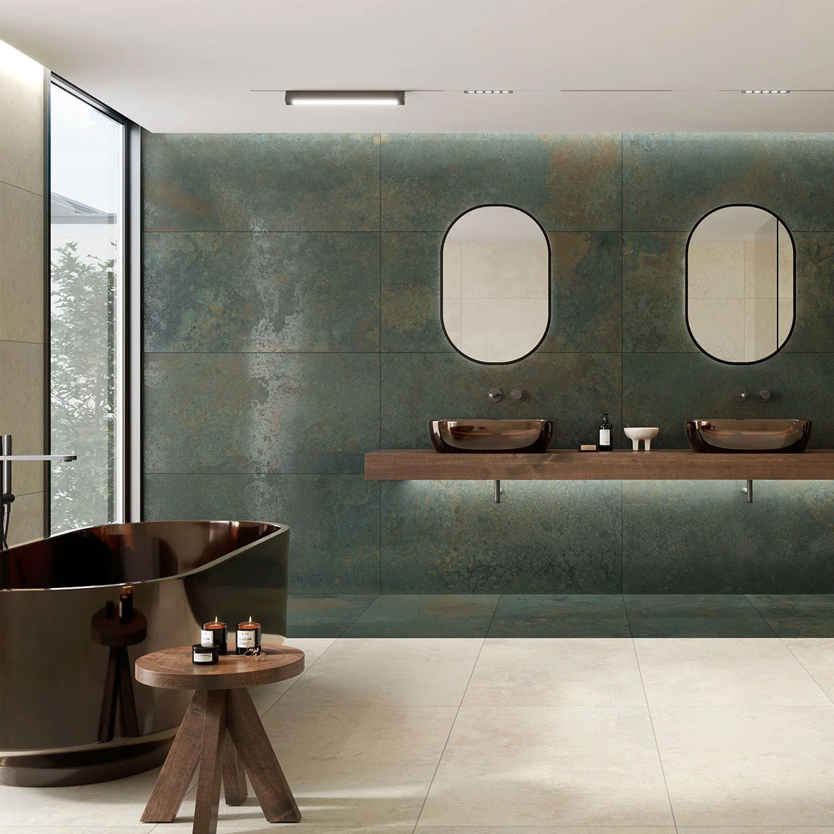 Salle de bain avec revêtement Vert Mine 60x120