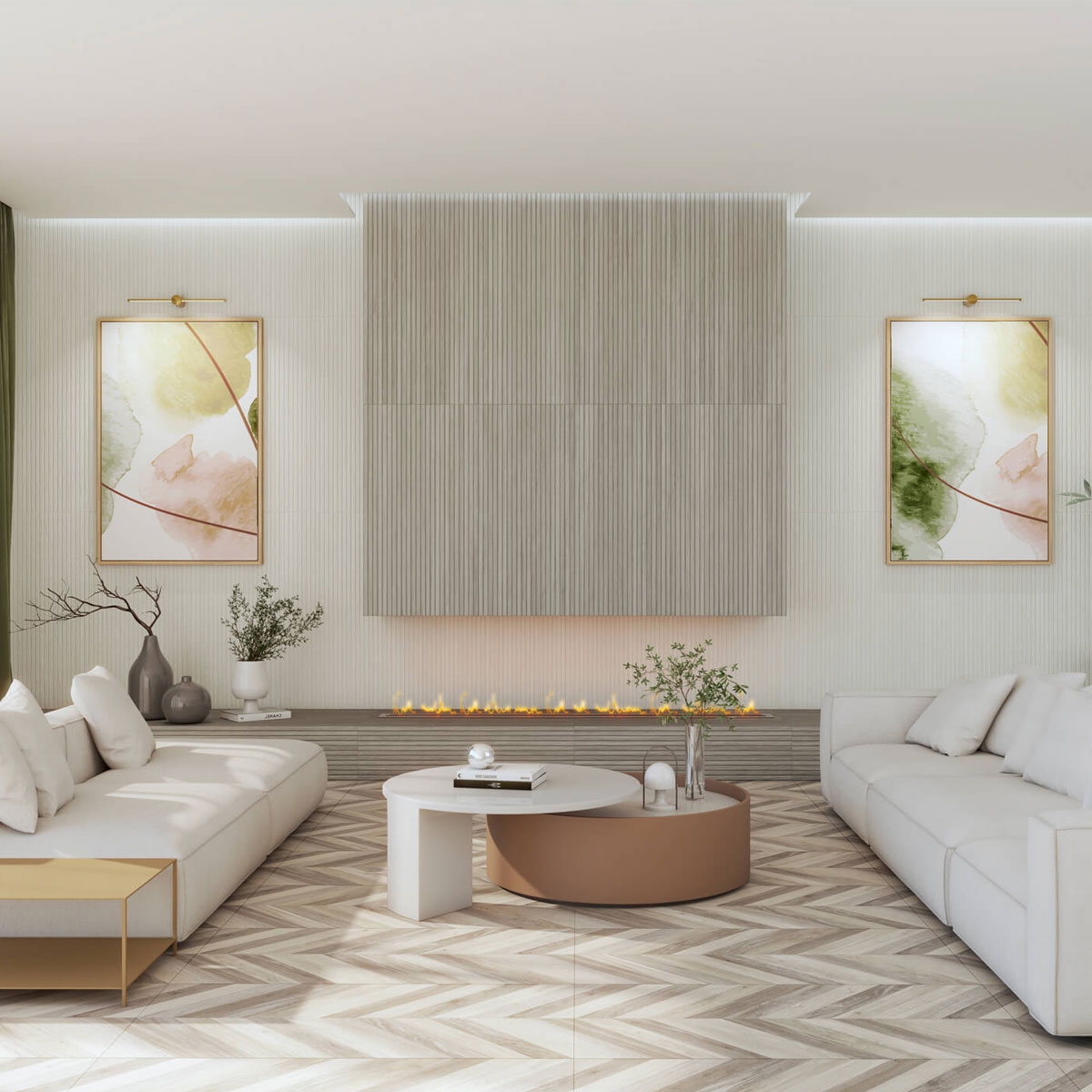 Salon blanc d’Osaka avec revêtement 60x120