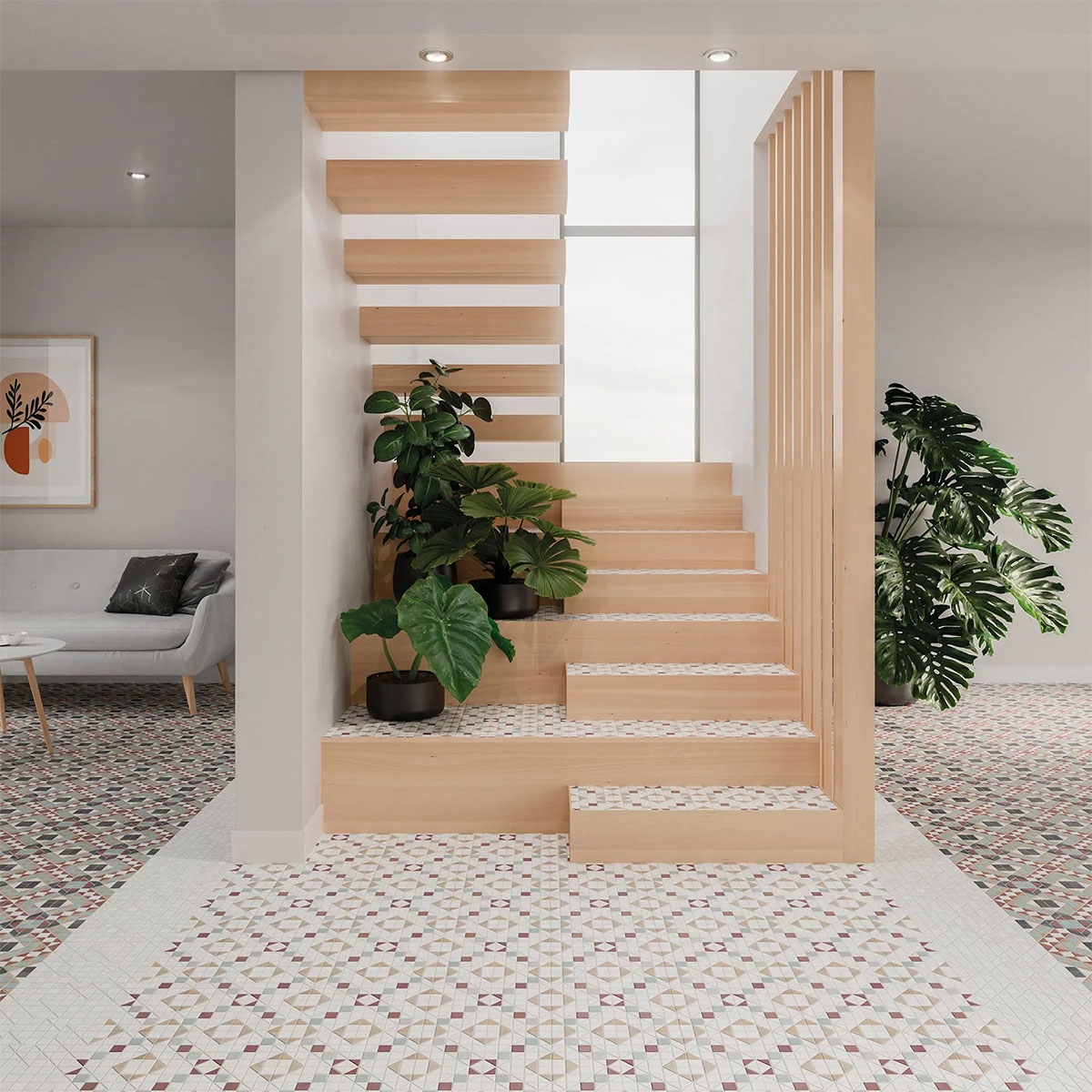 Interior con pavimento Like Grana 28x28