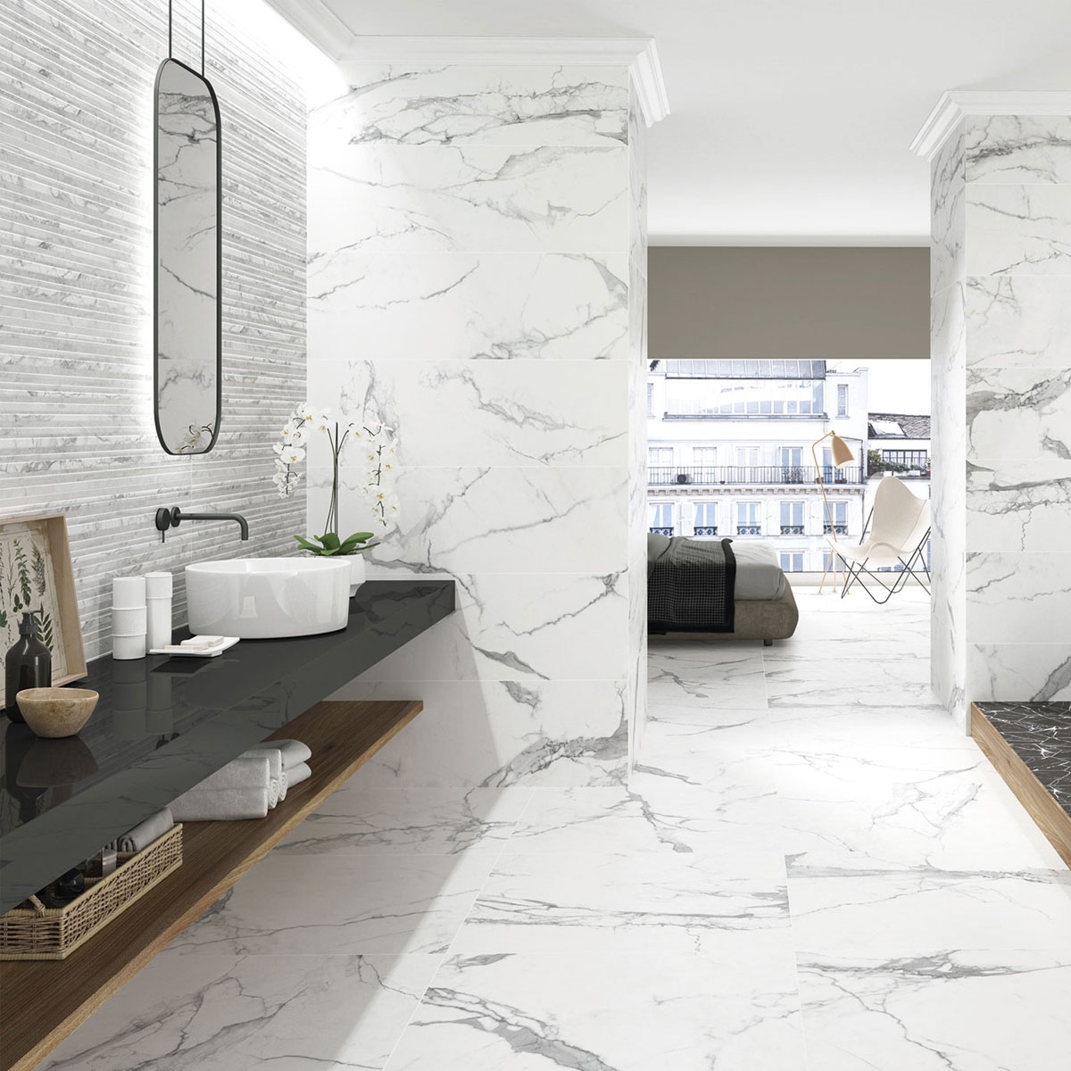 Salle de bain avec revêtement Q Le Blanc 40x120