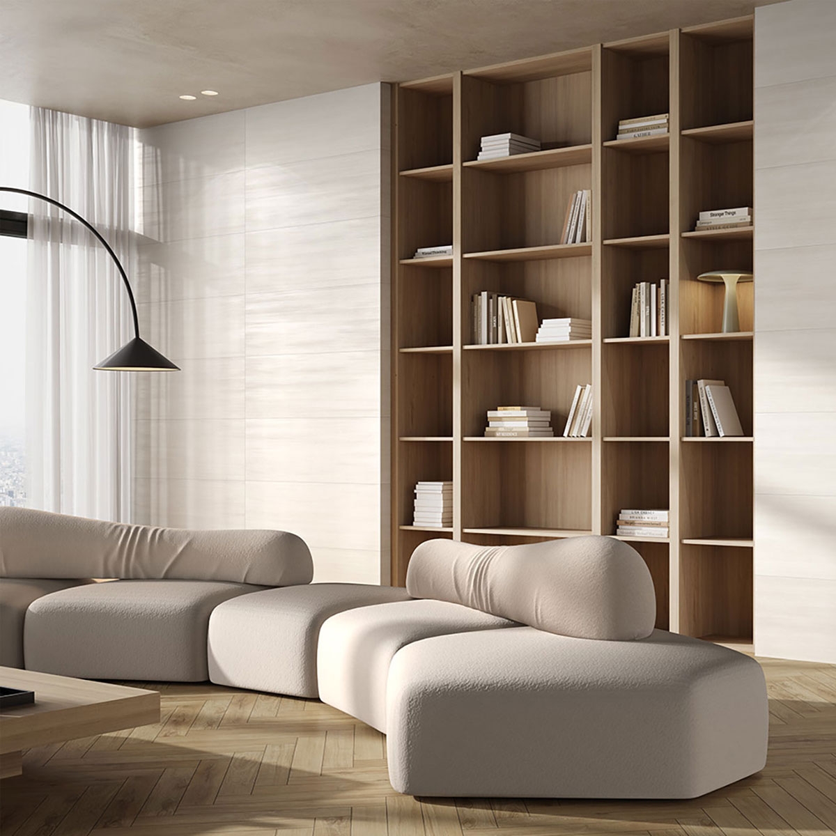 Sala de Estar com Revestimento de Areia Serena Q 40x120