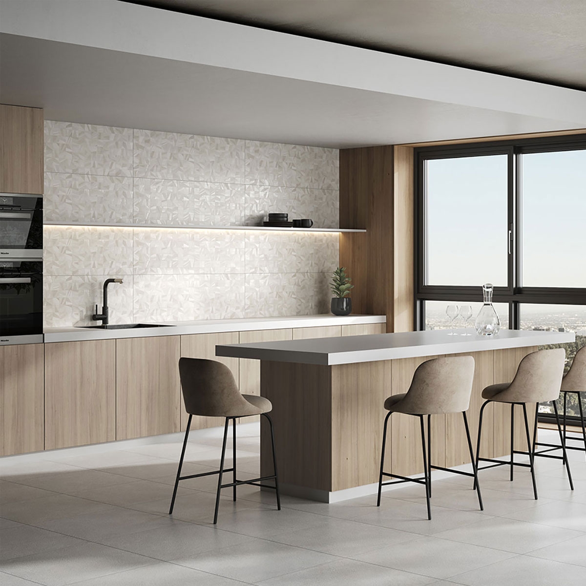 Cuisine avec revêtement au sable Q Biblos 40x120 (Boîte 1,44 m2)