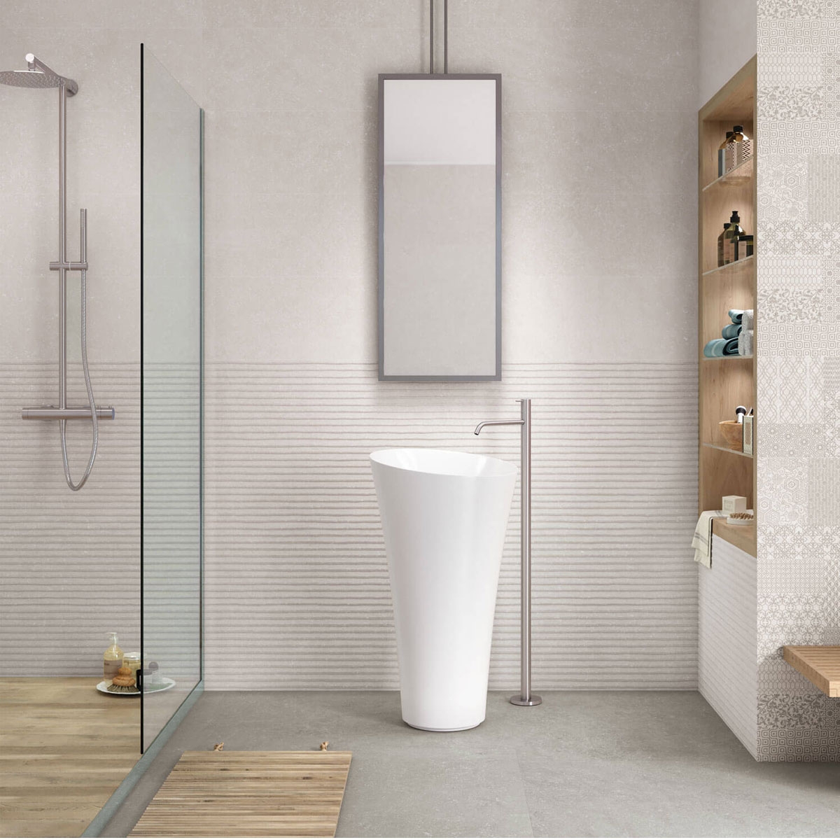 Bathroom with Amberes 9530 White cladding 30x90