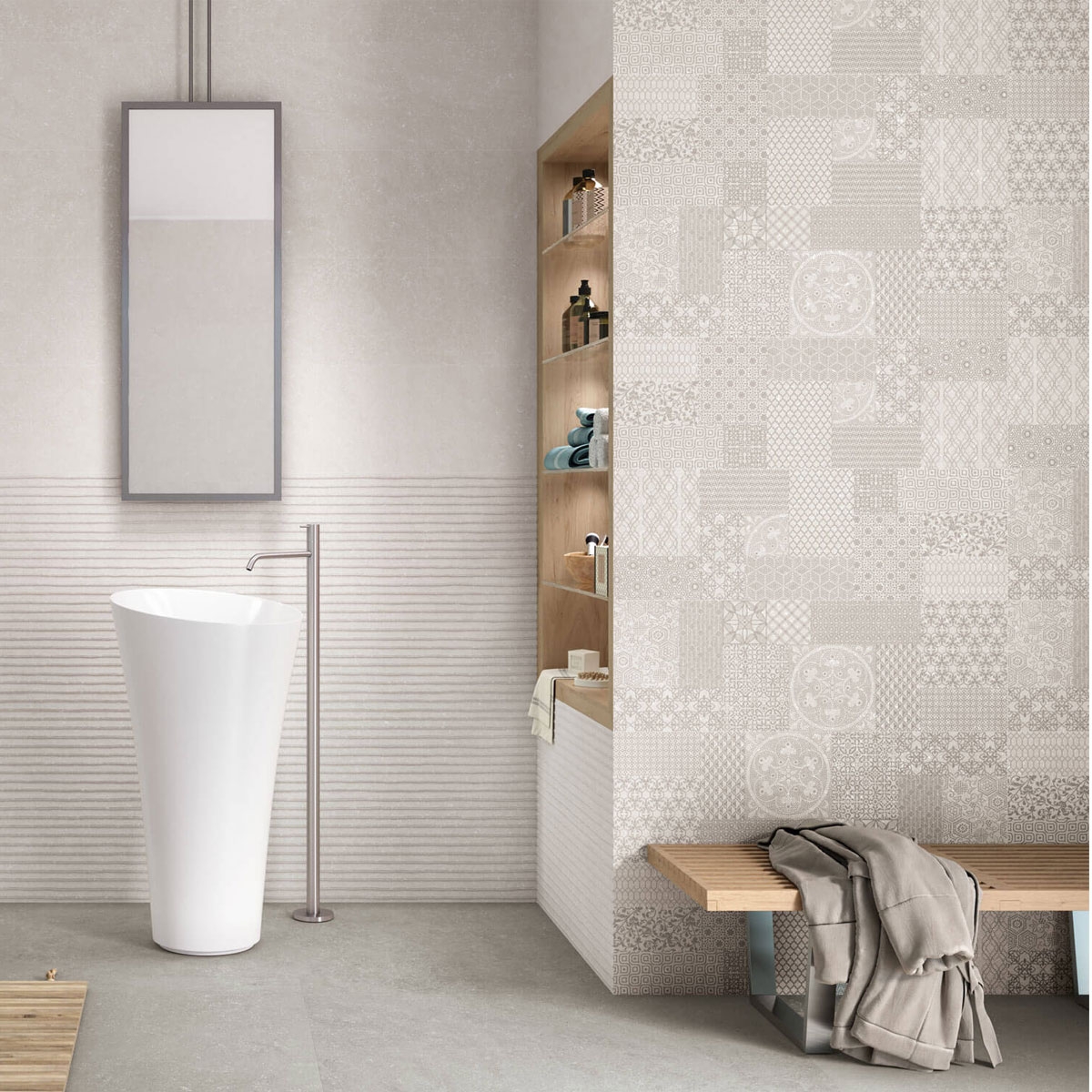 Salle de bain avec Ambres 9530 Blanc Omnia Décor Revêtement 30x90 (Boîte 1.08m2)
