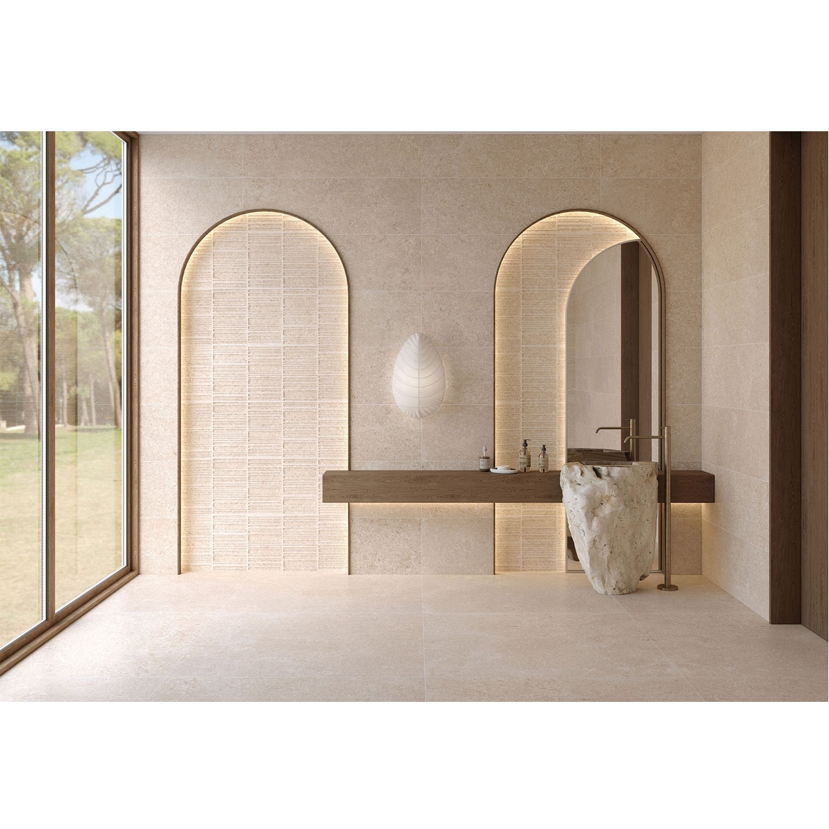 Baño con Revestimiento Q Tibet Sand Mate 40x120