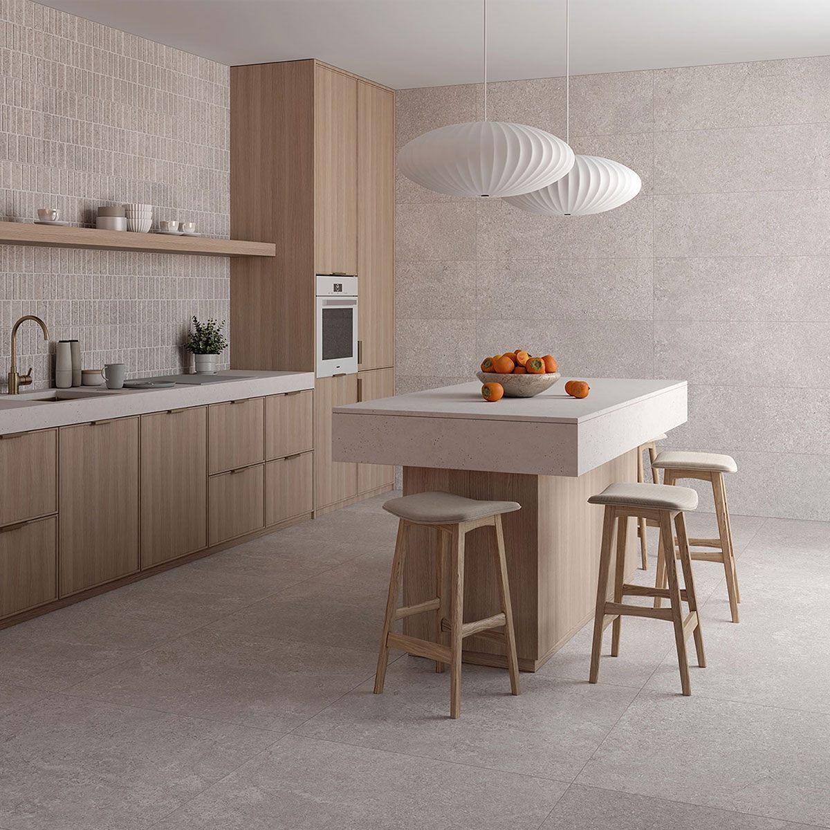 Cozinha com Q Kazan Pearl Mate 40x120 Revestimento