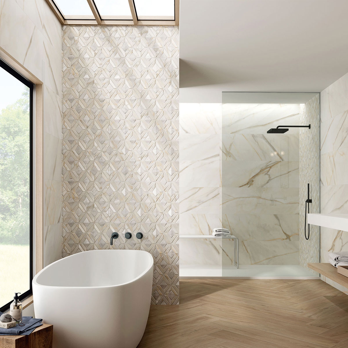 Salle de bain avec revêtement Q Eleganza Gold 40x120