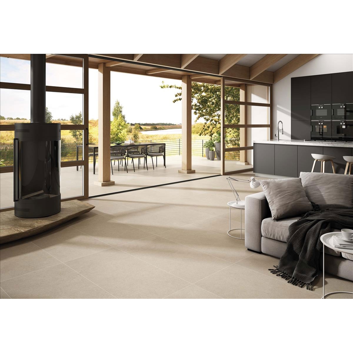 Interior com Pavimento Antiderrapante Erawan Almond 60x120