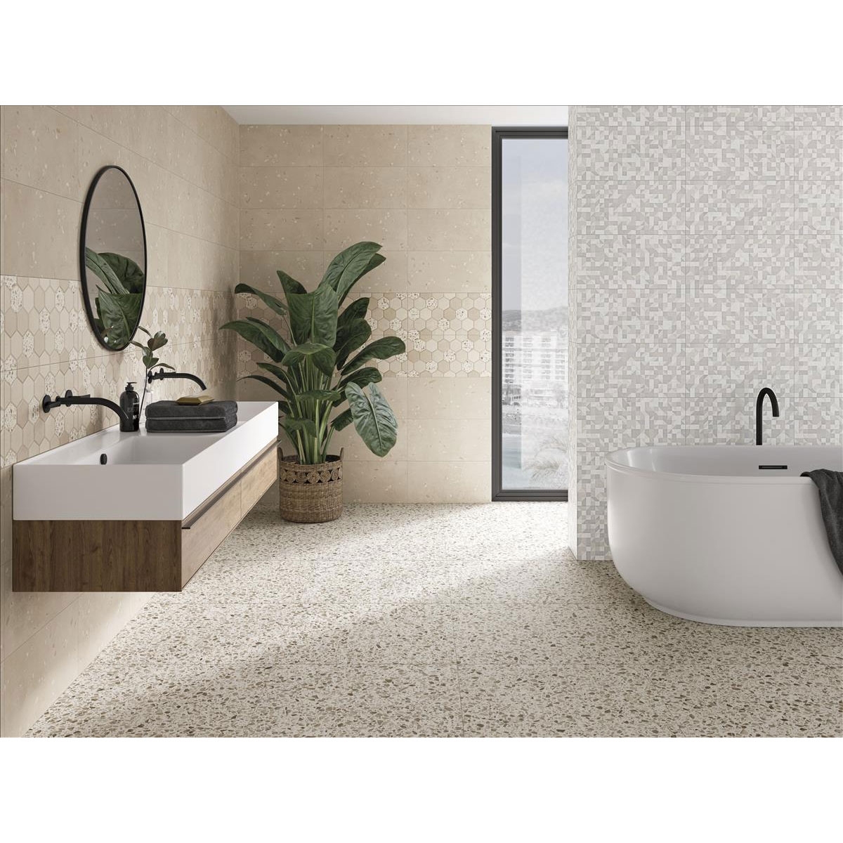 Baño con Revestimiento Indeed Confeti Sand Light 25x50