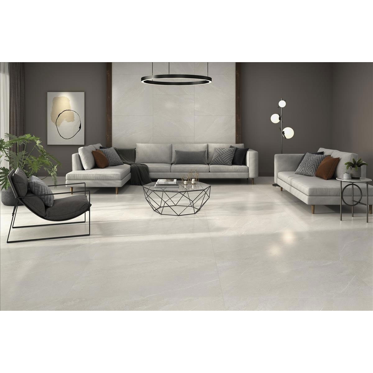 Sala de Estar com Piso Sakhir Soft Ivory 60x120