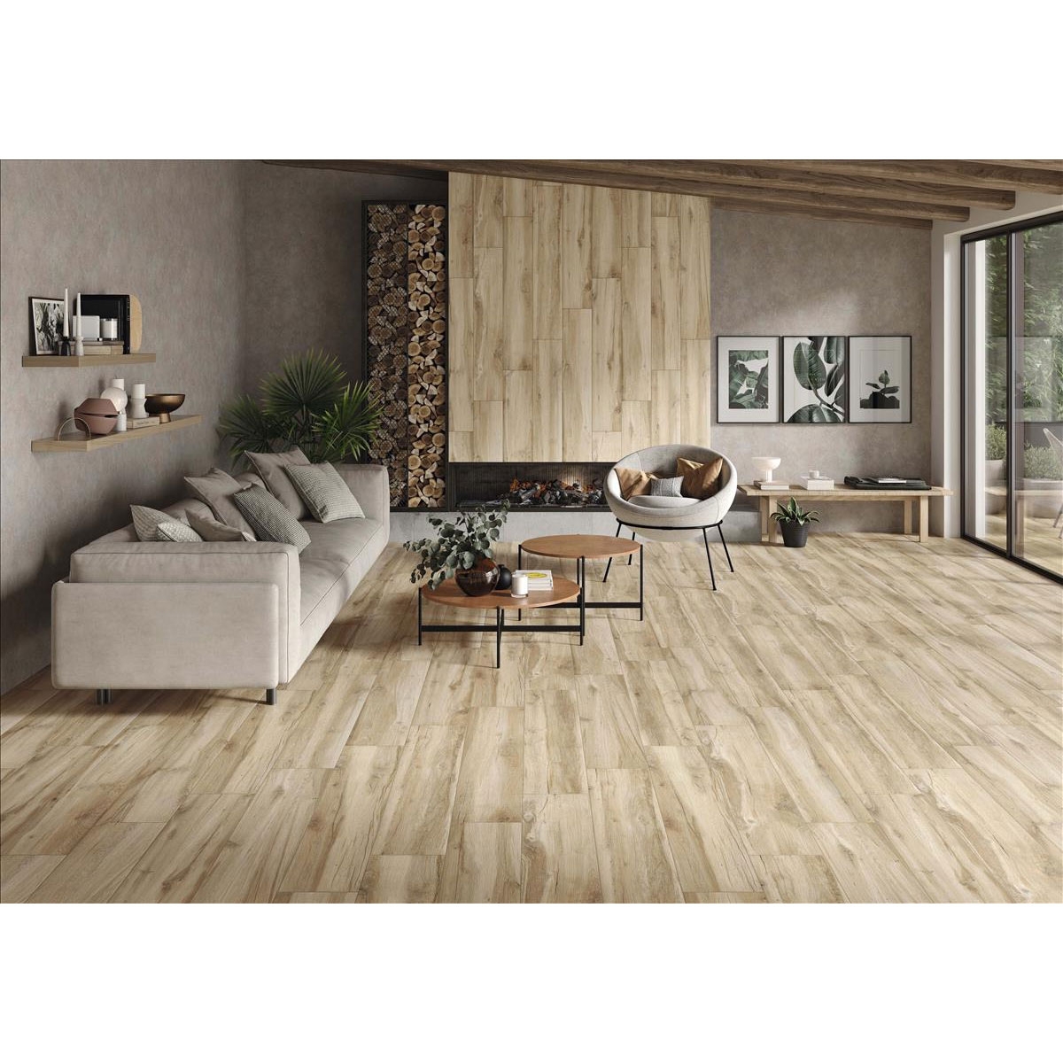 Living Room with Blaze Natural Flooring 23x120
