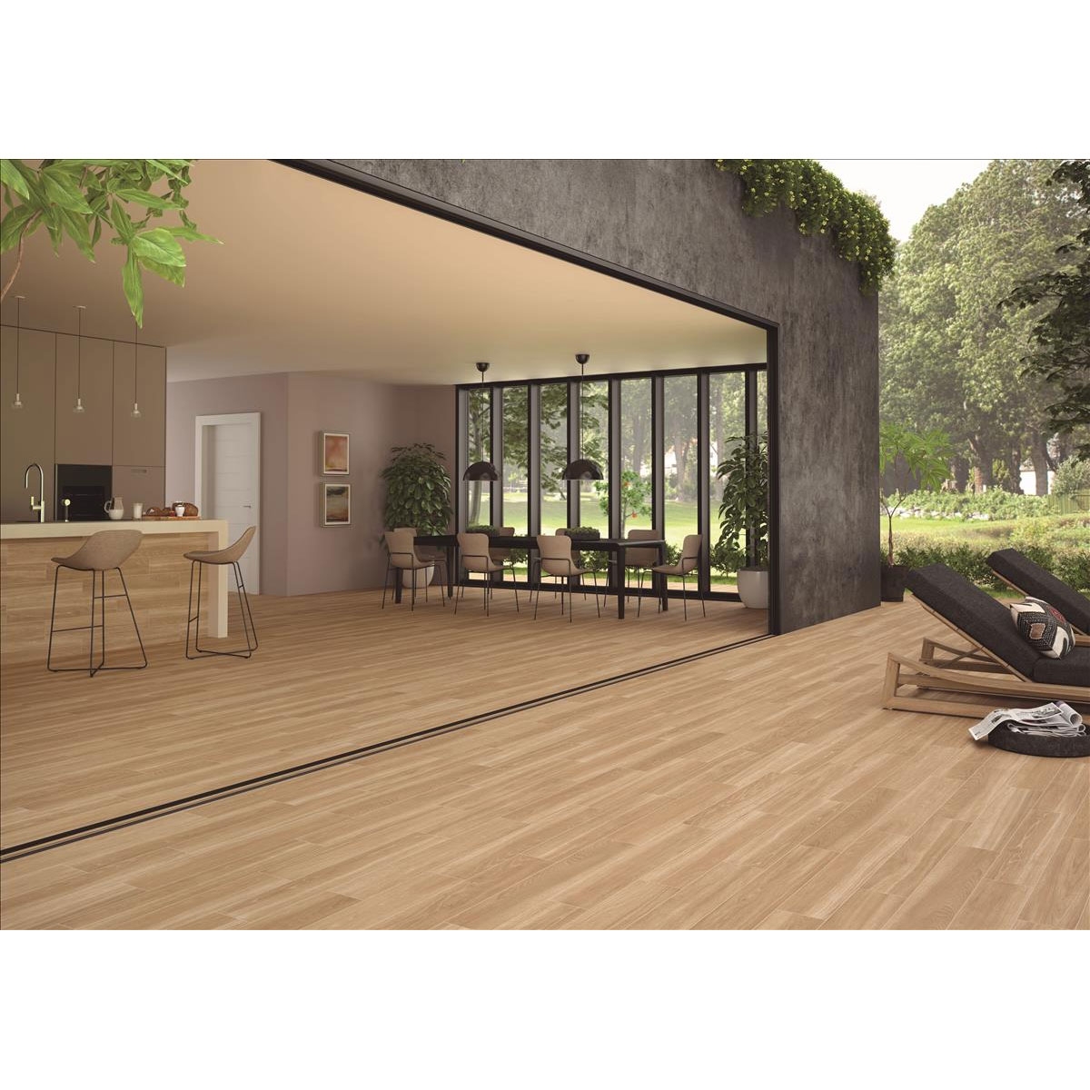 Kitchen and Exterior with Kimberley Oak Non-slip Pavement InOut 23x120