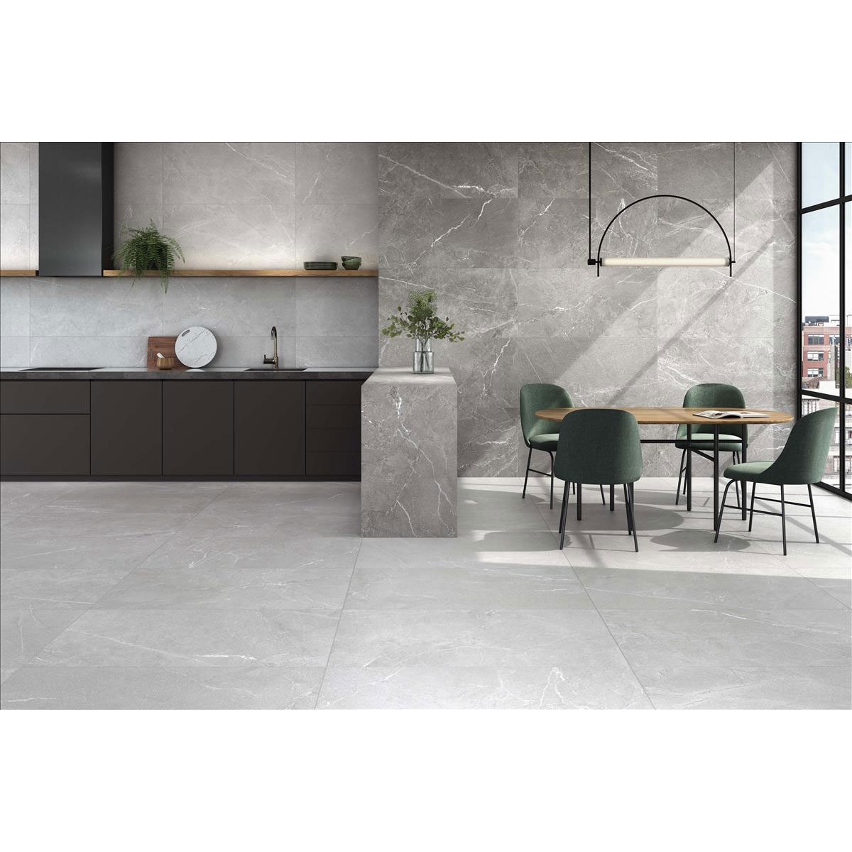 Cocina con Pavimento y Revestimiento Malek Pearl 60x120