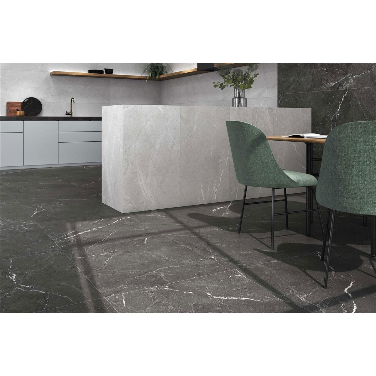 Cocina con Pavimento Malek Black 75x75