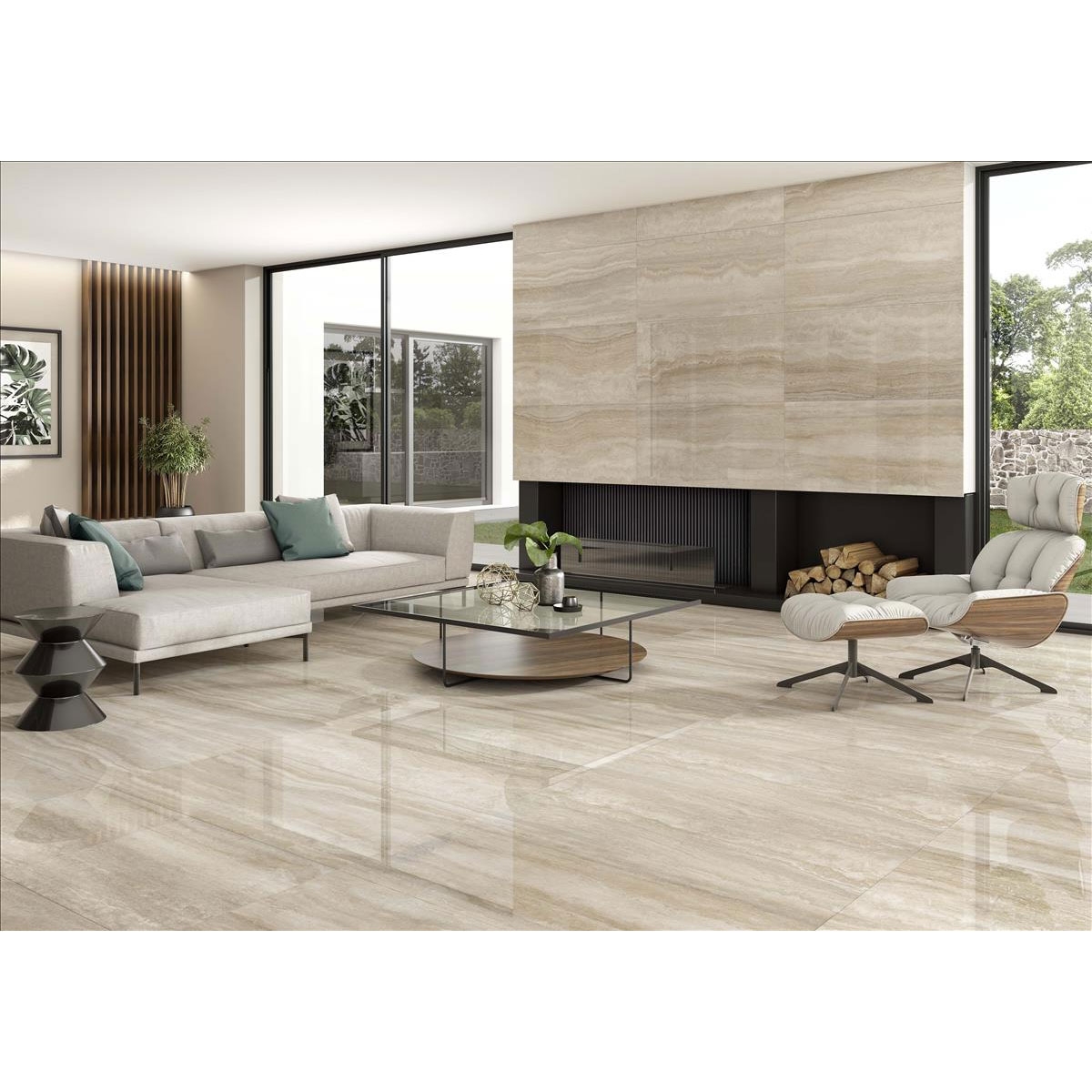 Living Room with Cupid Cream 60x120 Floor and Wall Tiles