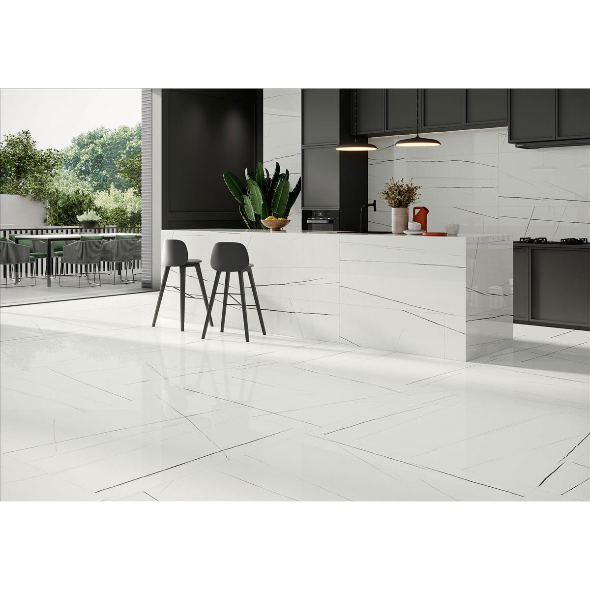 Cocina con Pavimento y Revestimiento Symphony White 60x120