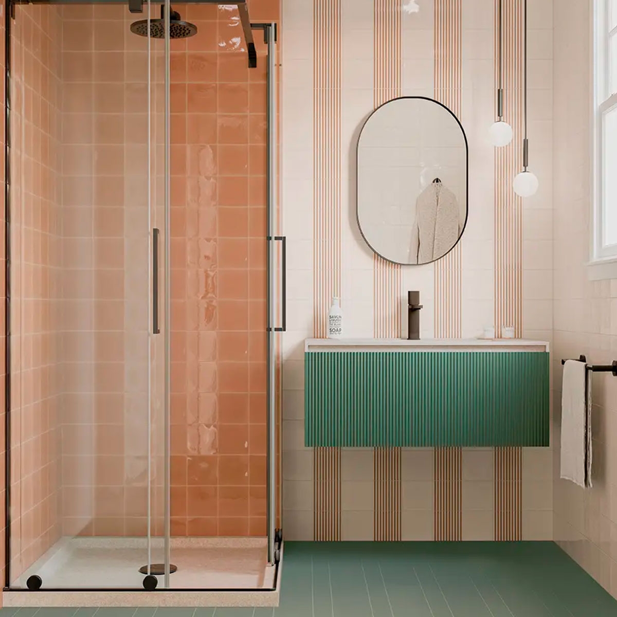 Salle de bain avec revêtement Twister T Toffee 12.5x12.5 (Boîte 0.60m2)