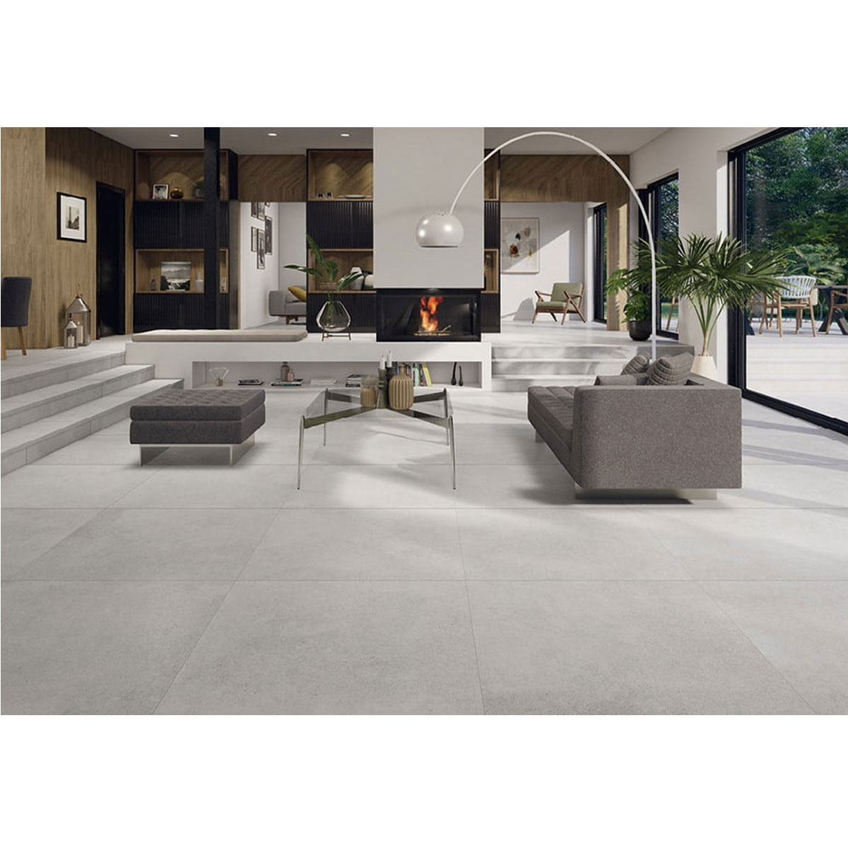 Sala con Pavimento Anima Ceniza 90x90