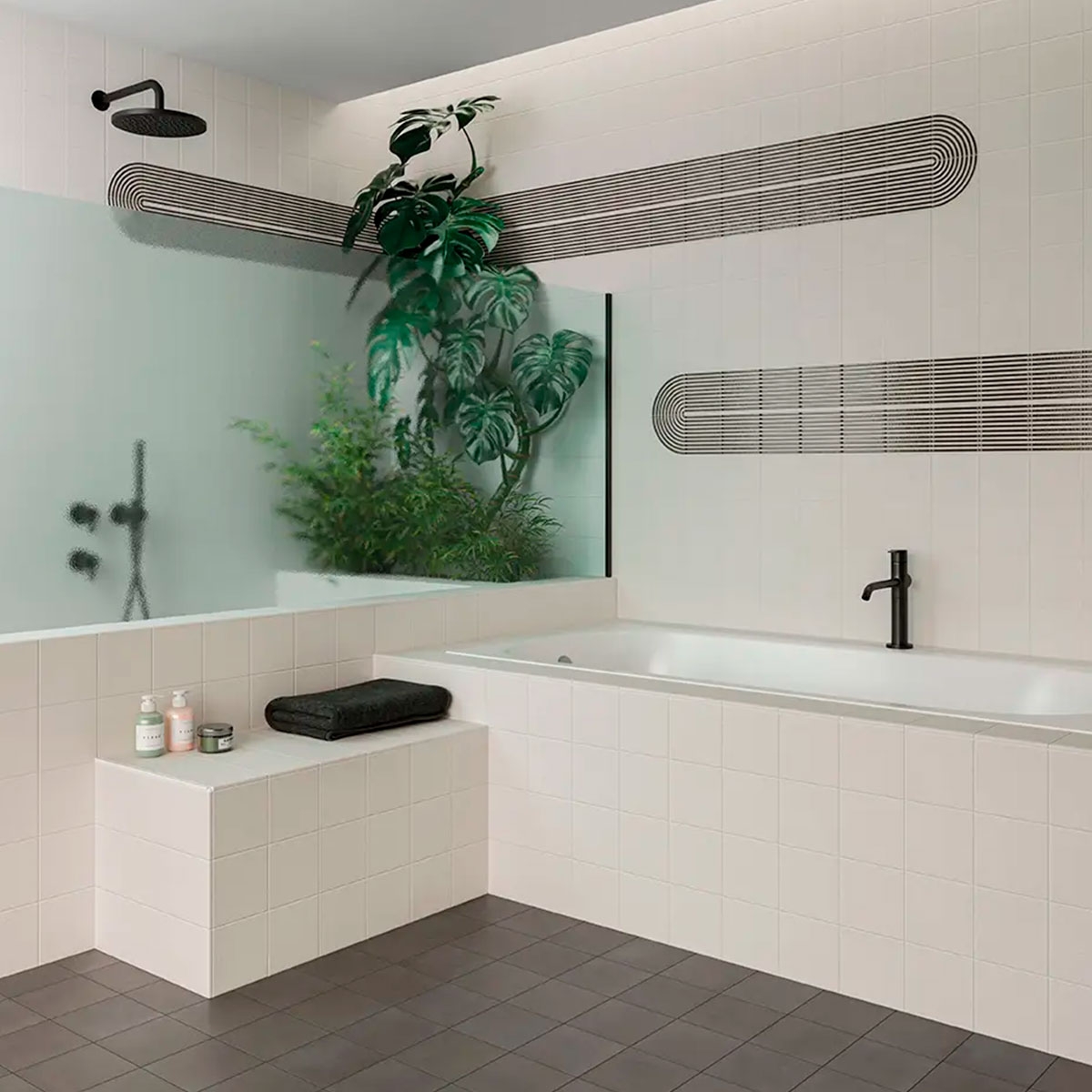 Baño con revestimiento Twister Er Dove Stone Graphite 12,5x12,5 (Caja 0,55m2)