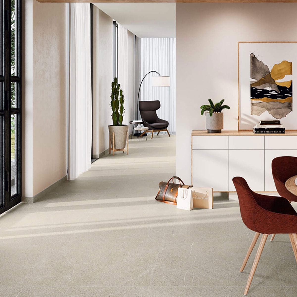 Interior com pavimento Cleveland 1833 Areia 100x100