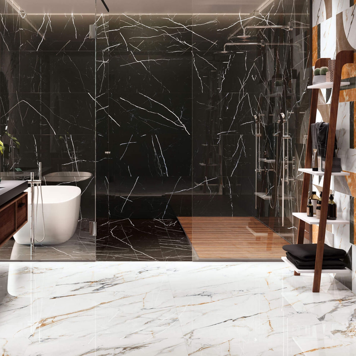 Firenze 1840 Calacatta Gold 98x98 banheiro com piso