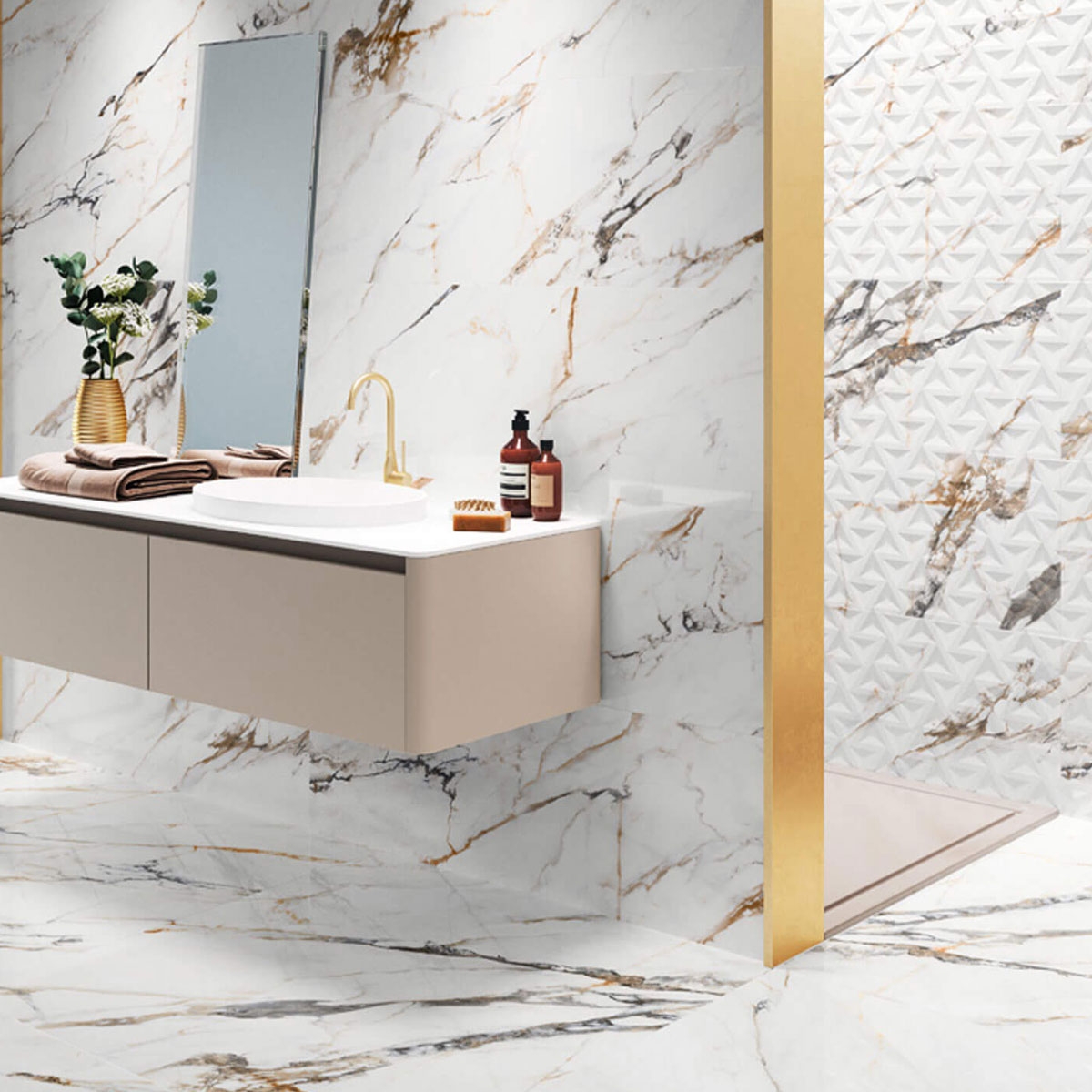 Firenze 1840 Calacatta Gold 98x98 Bathroom with Pavement (Box 0.96m2)