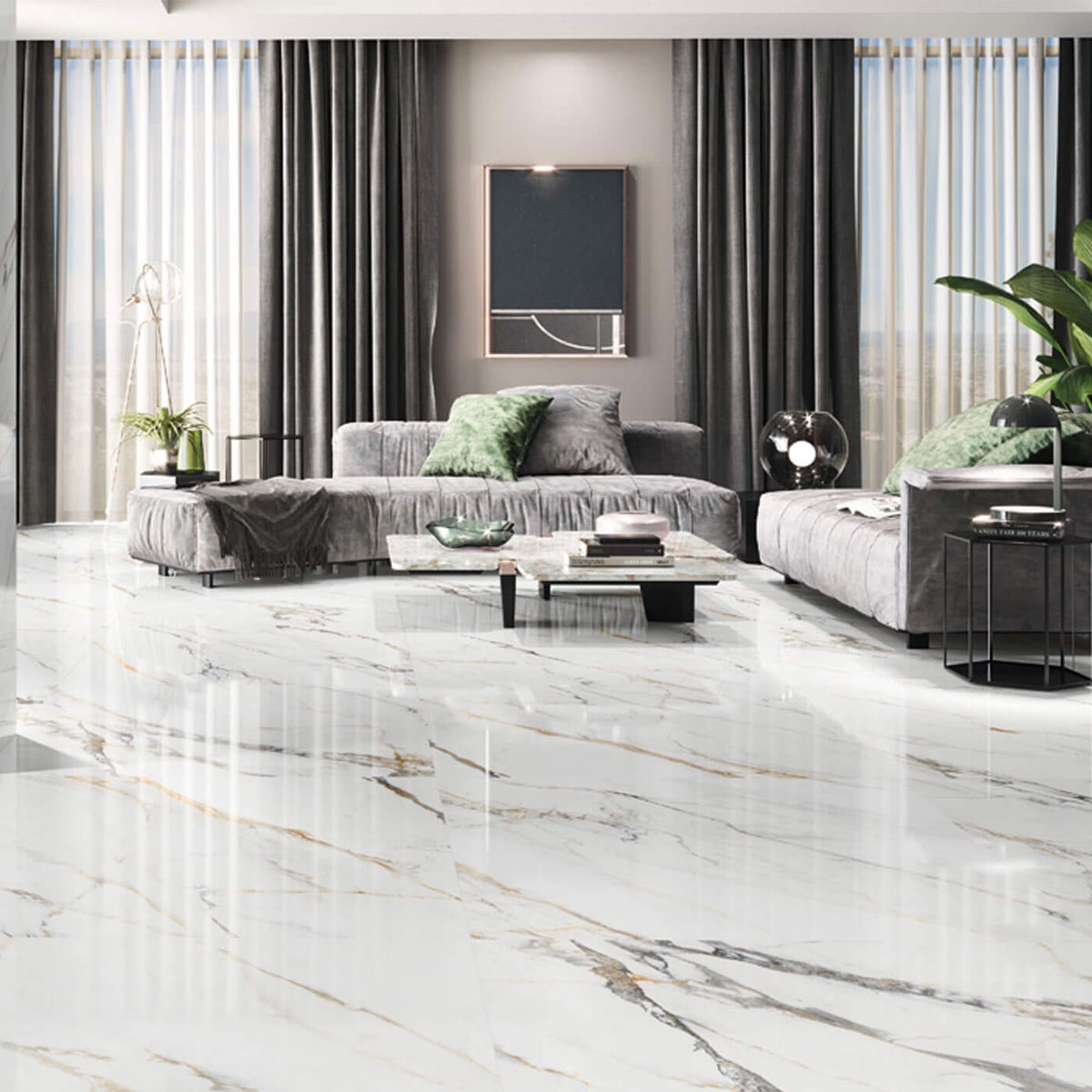 Interior with flooring Firenze 1840 Calacatta Gold 98x98