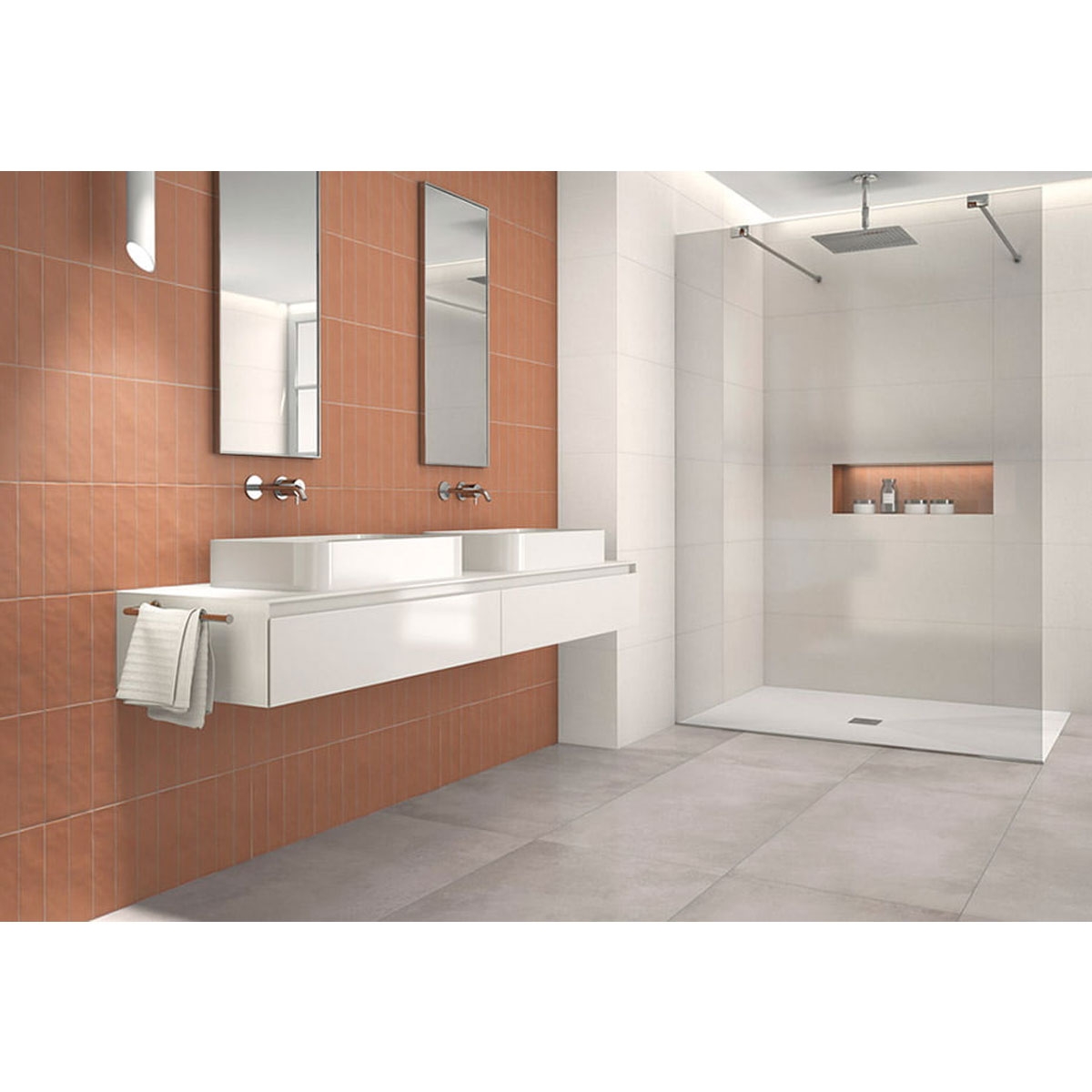 Bathroom with Evoke Clay Coating 6.5x26