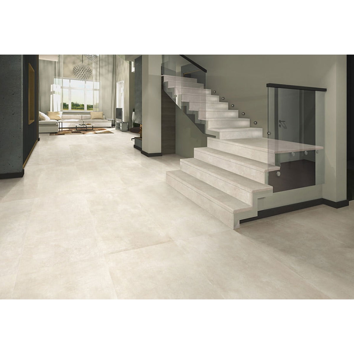 Interior com pavimento Olimpo Cream 60x120