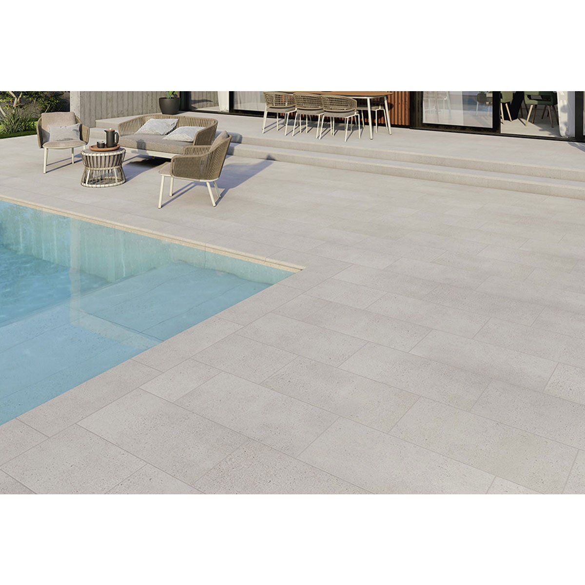 Exterior com Pavimento Antiderrapante Branco Posets 36x72