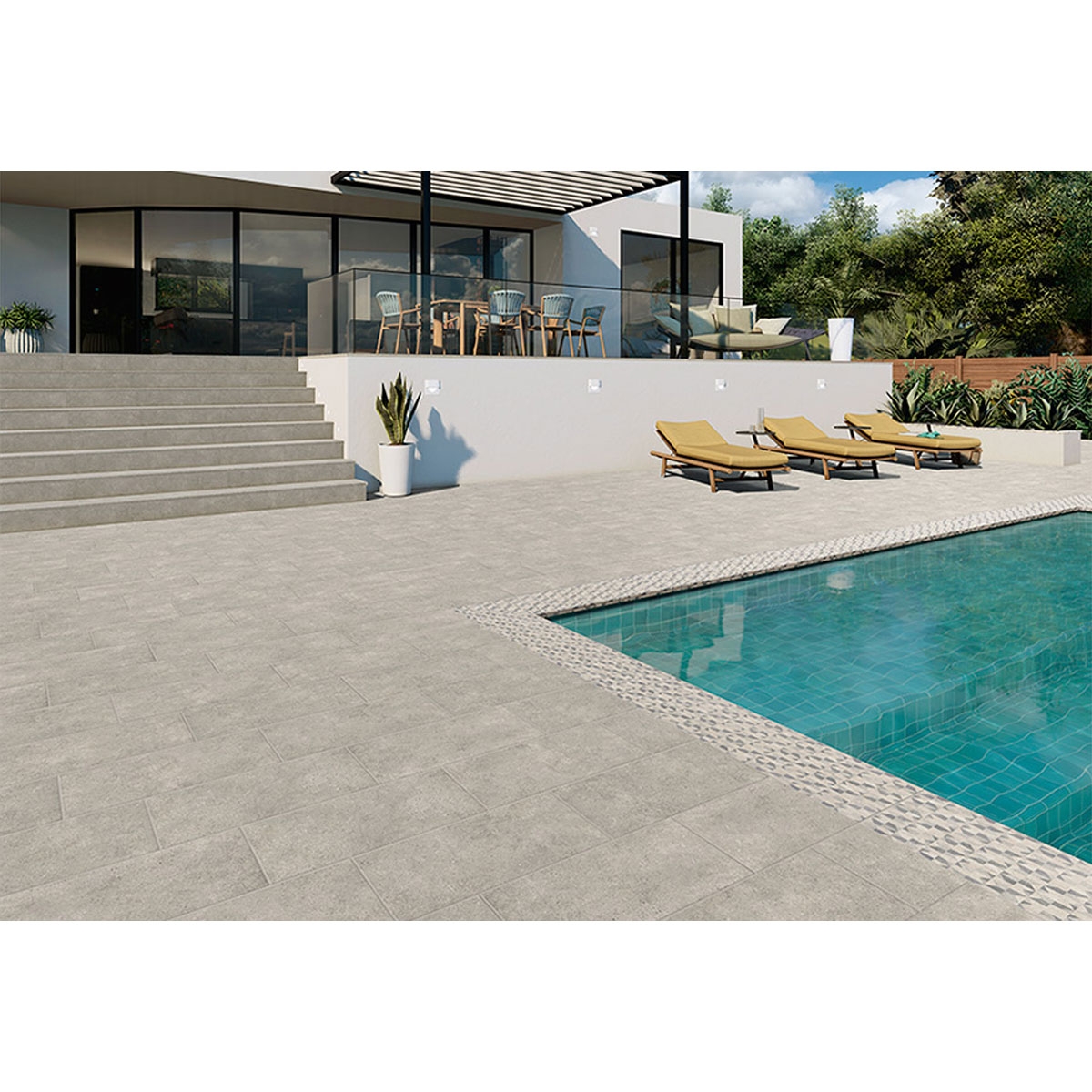 Extérieur avec chaussée antidérapante gris roches 30x60