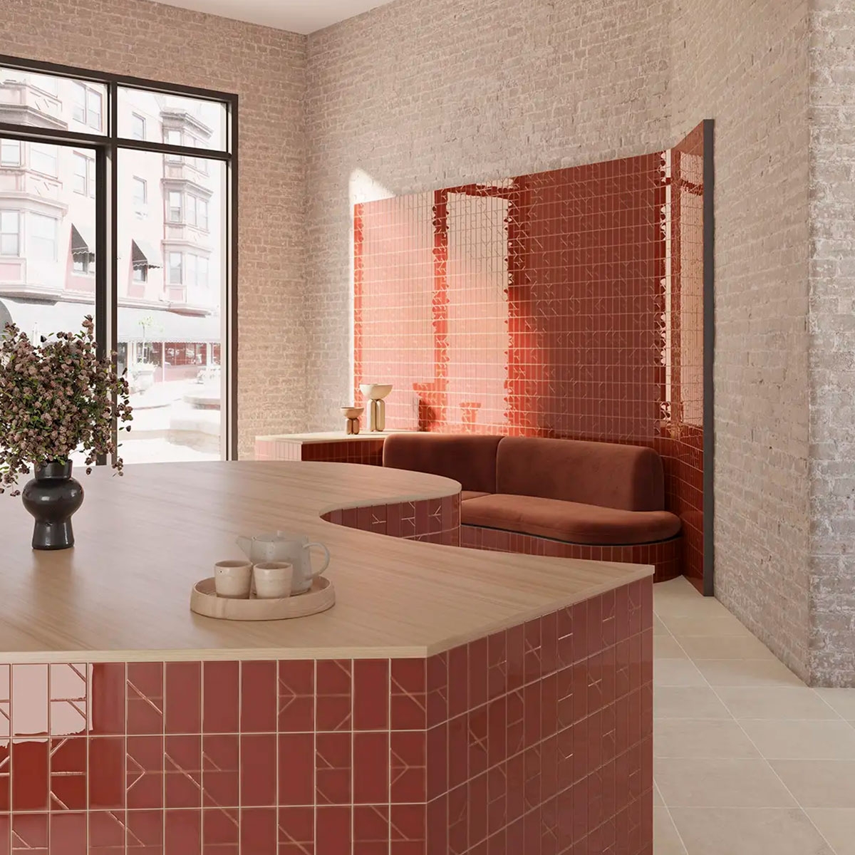 Intérieur avec revêtement Yoko Bordo 6,2x12,5 (0,59m2)