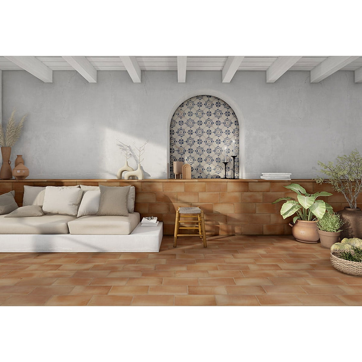 Living Room with Antic Fire Flooring and Cladding 15x30