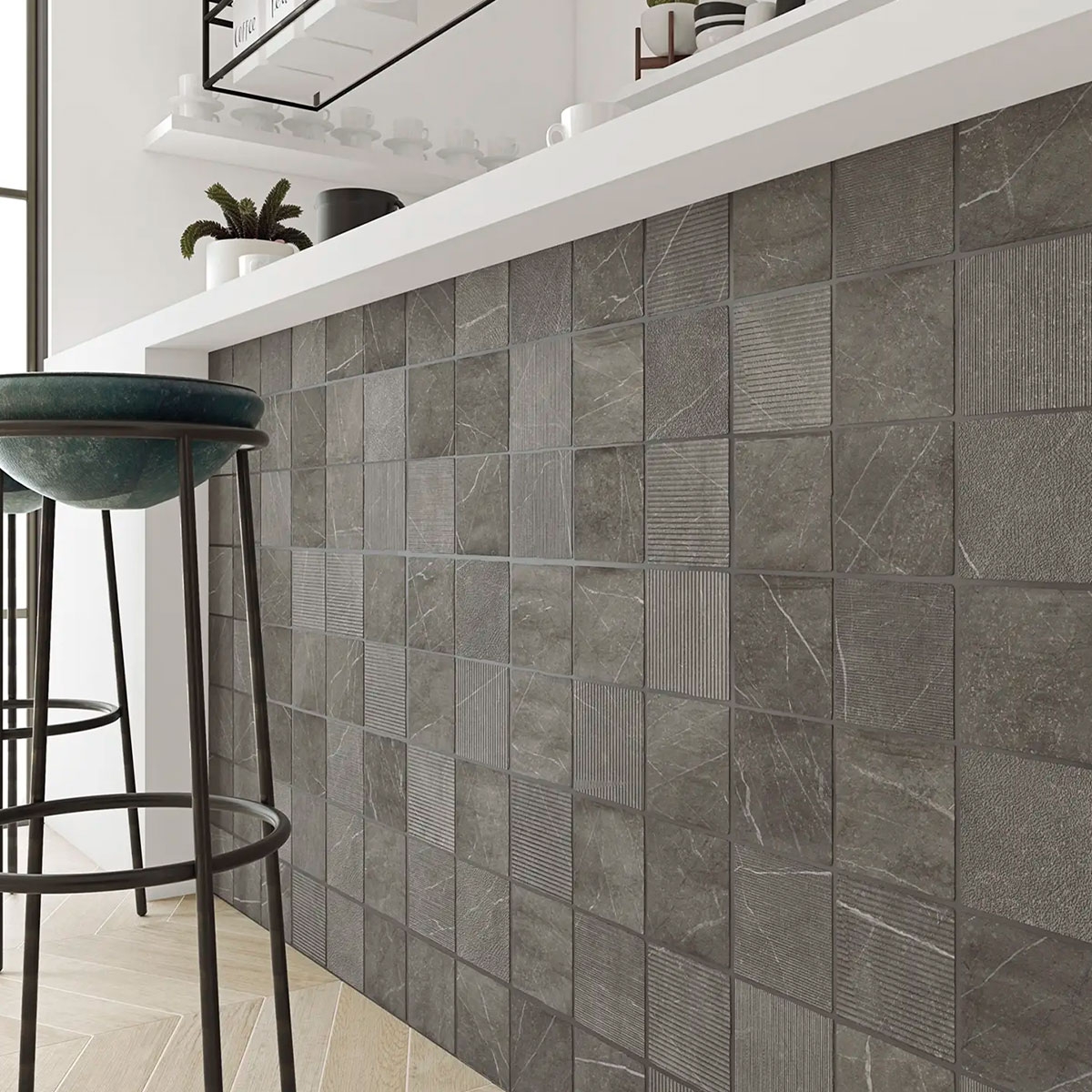 Cozinha com revestimento a carvão Gea 12x12 (Box 0.54m2)