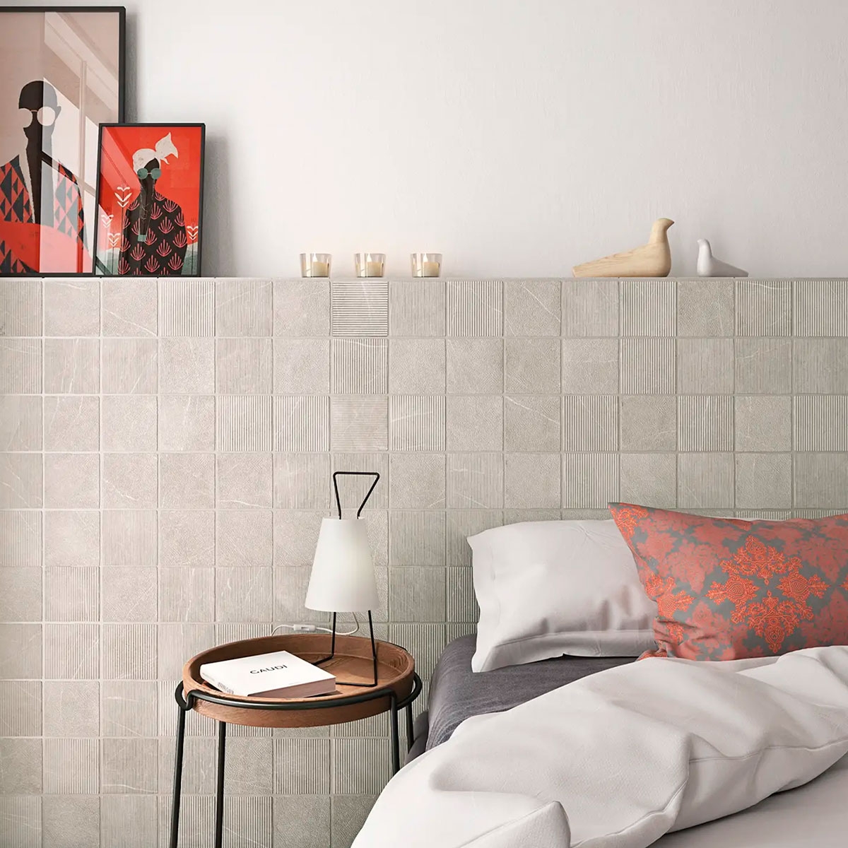 Quarto com revestimento de linho esculpido Gea 12x12 (Box 0.54m2)