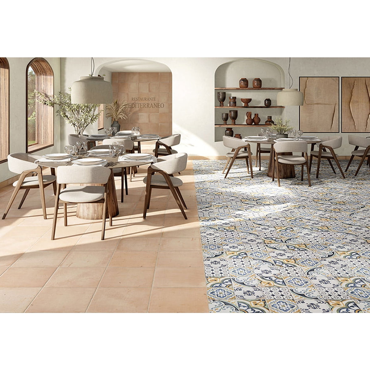 Interior con Pavimento Fuego Natural 45x45