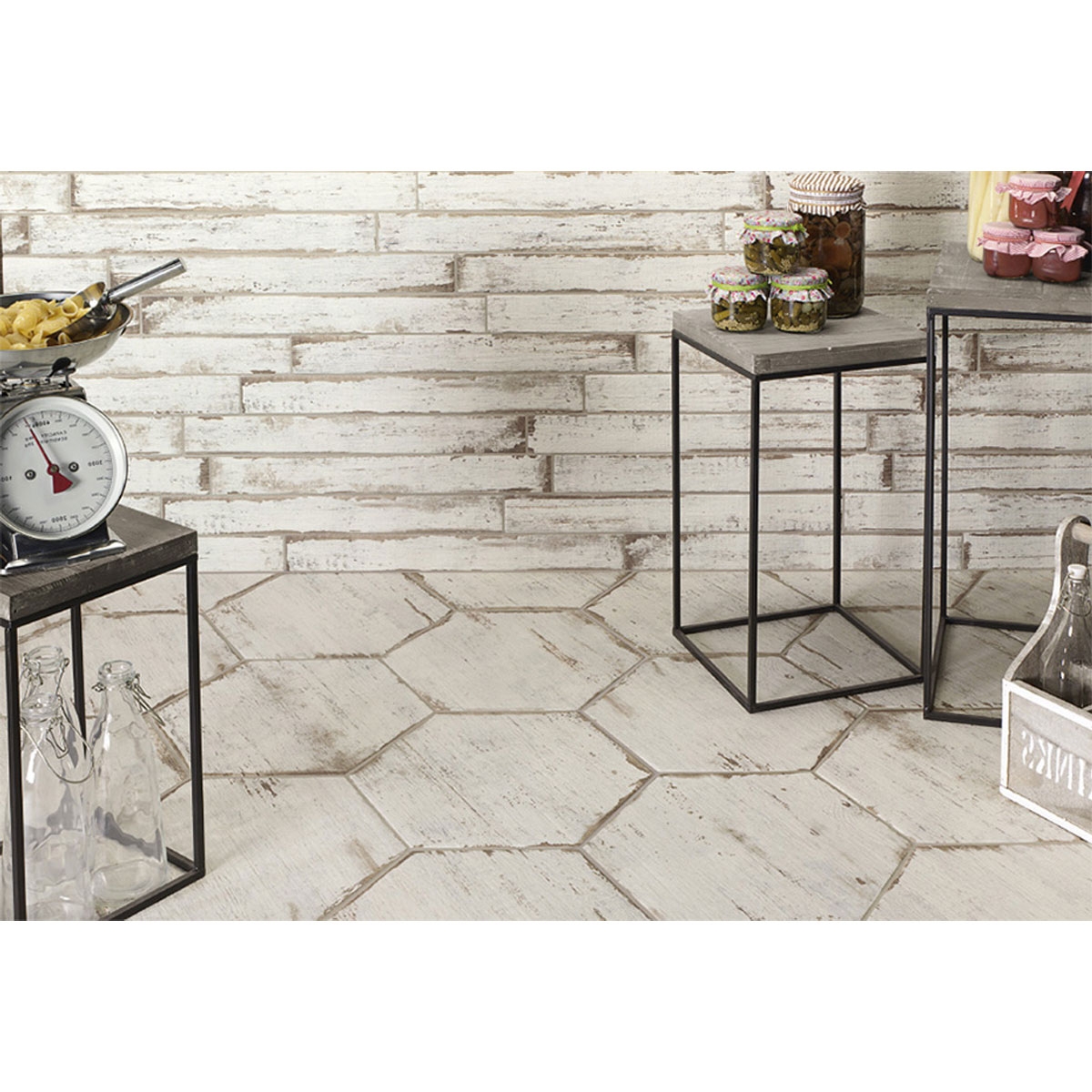 Interior with Retro Blanc Hex Non-slip Pavement 36x41.5