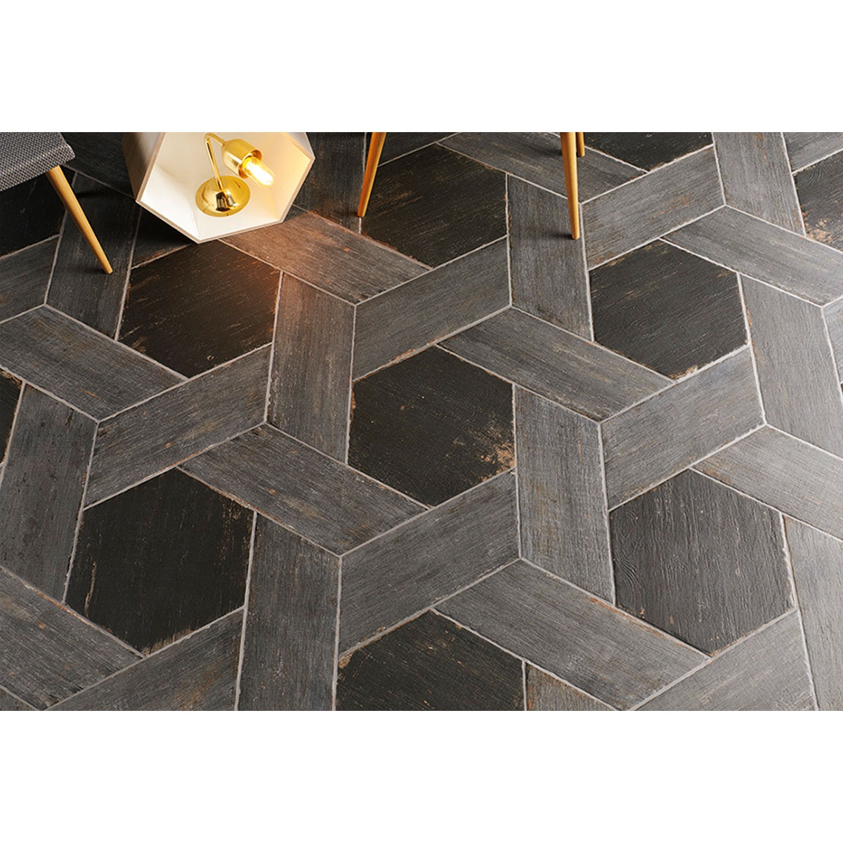 Interior con Pavimento Retro Negre Hex Antideslizante 36x41,5 (Caja 1 m2)