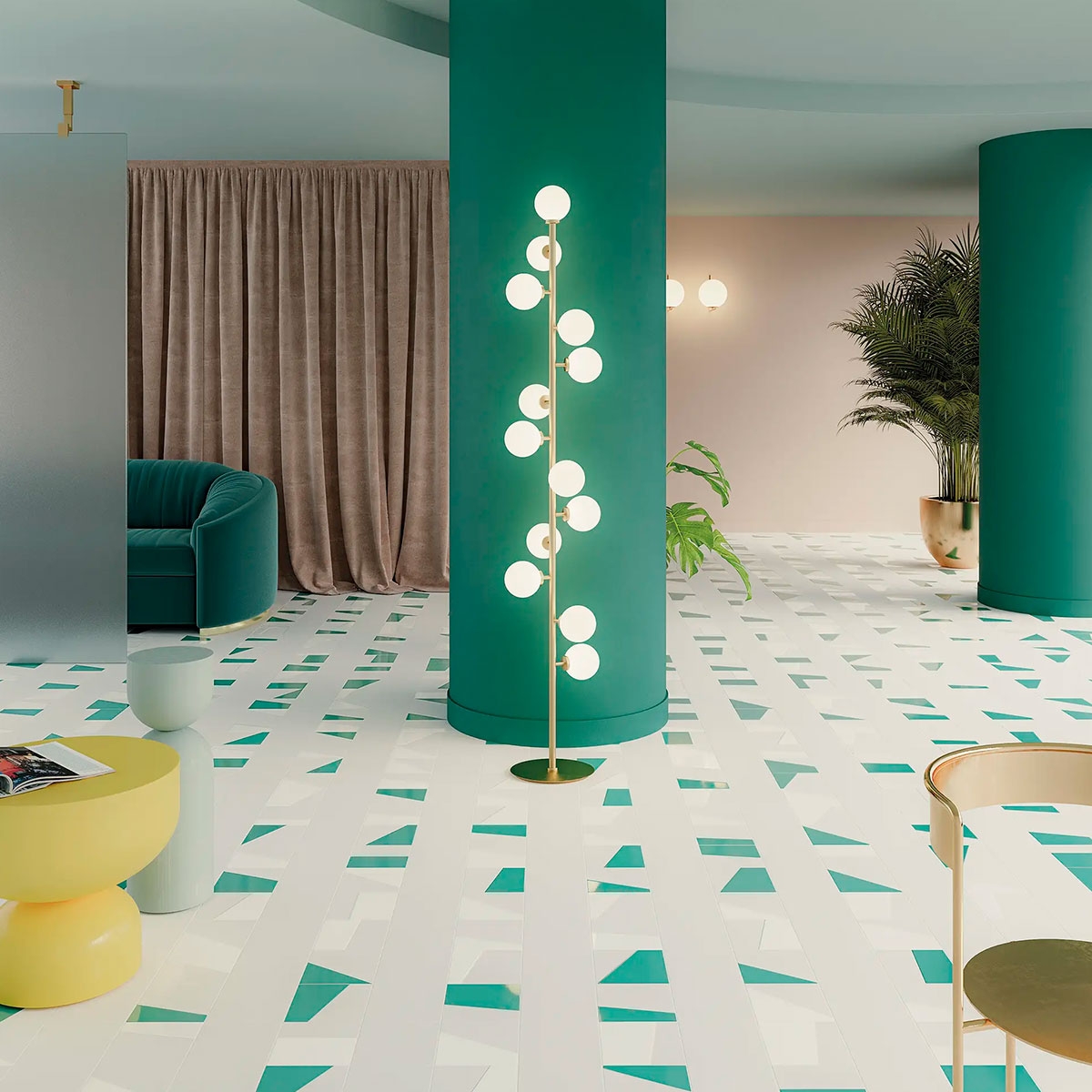 Interior con pavimento Duo White 15x15