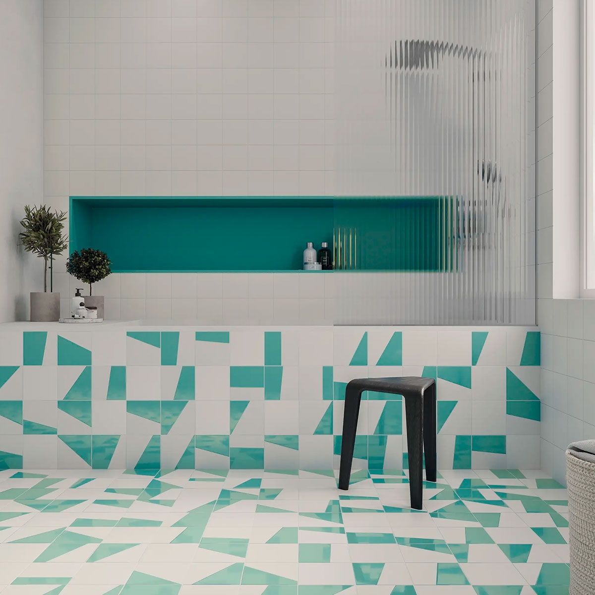 Salle de bain avec sol et bardage Duo Turques 15x15 (Box 0.53m2)