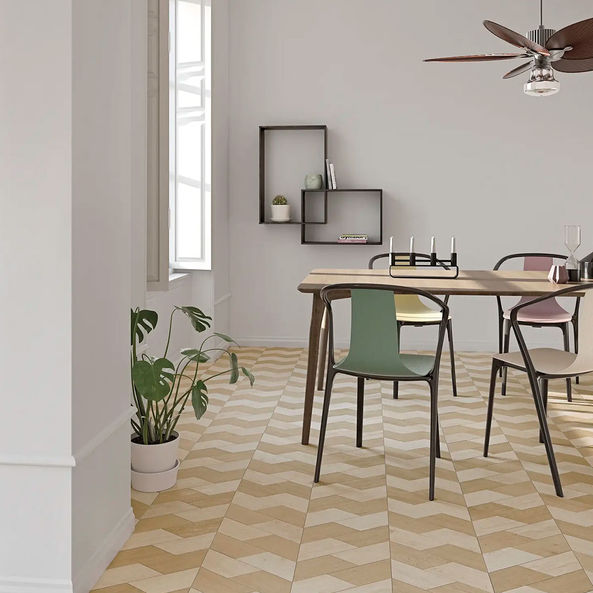 Interior com pavimento 60° Trapezium Wood Light 9.8x23 (Box 0.33m2)