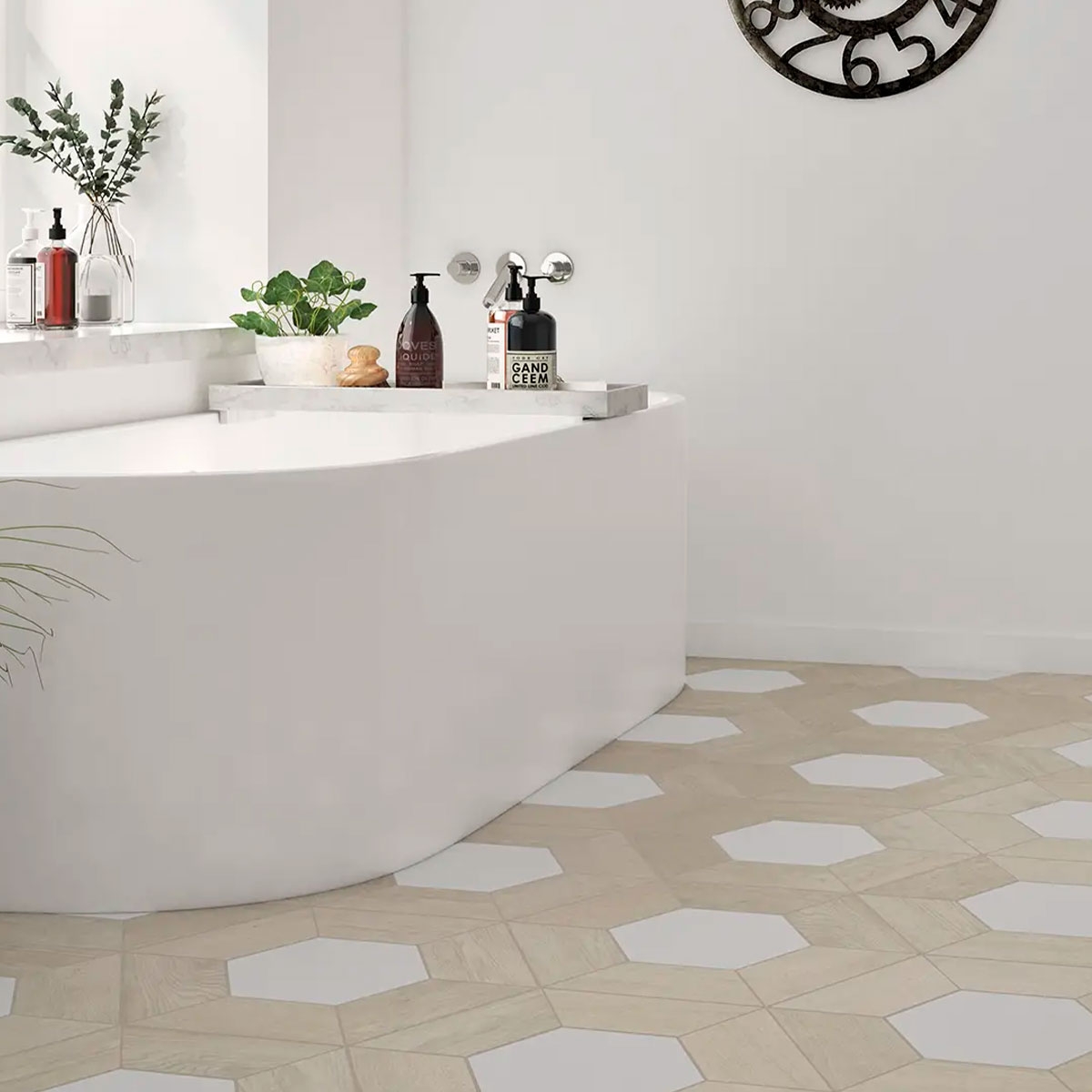 Salle de bain avec sol 60° Trapèze Bois Lumière 9.8x23 (Boîte 0.33m2)